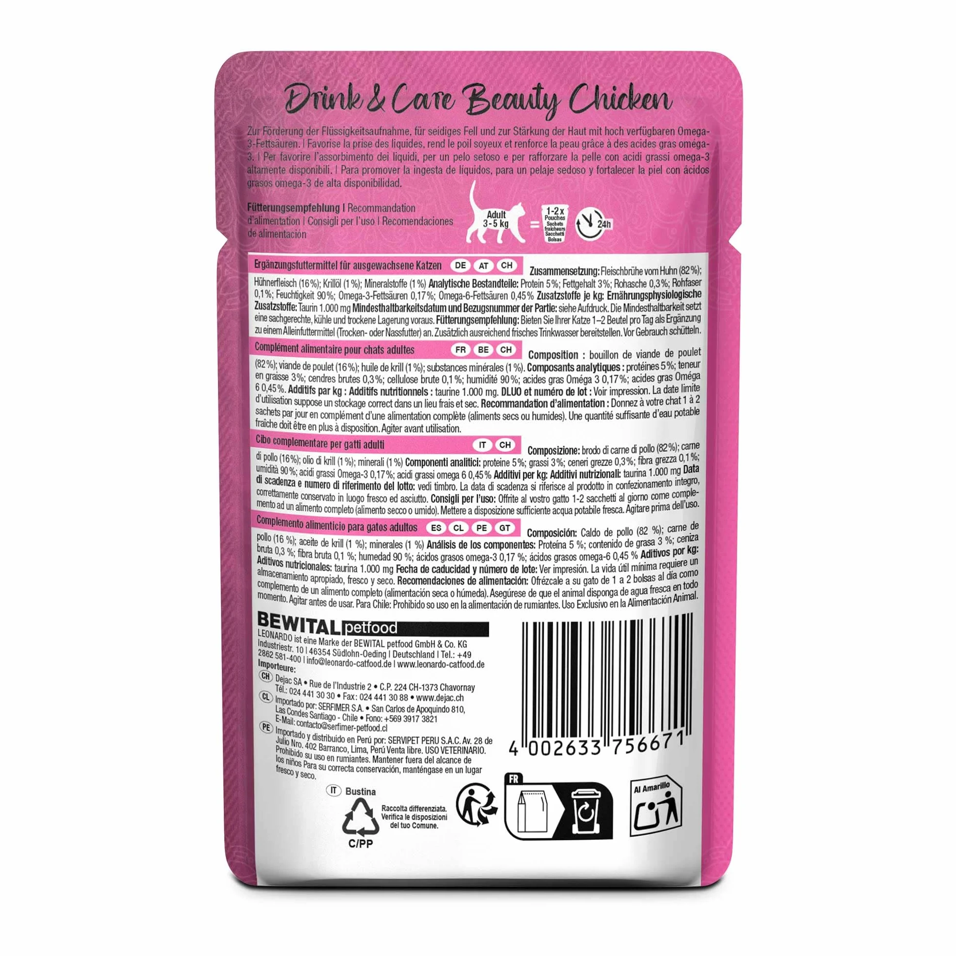 Leonardo Drink & Care Beauty Chicken 40 g karma uzupełniająca dla kotów