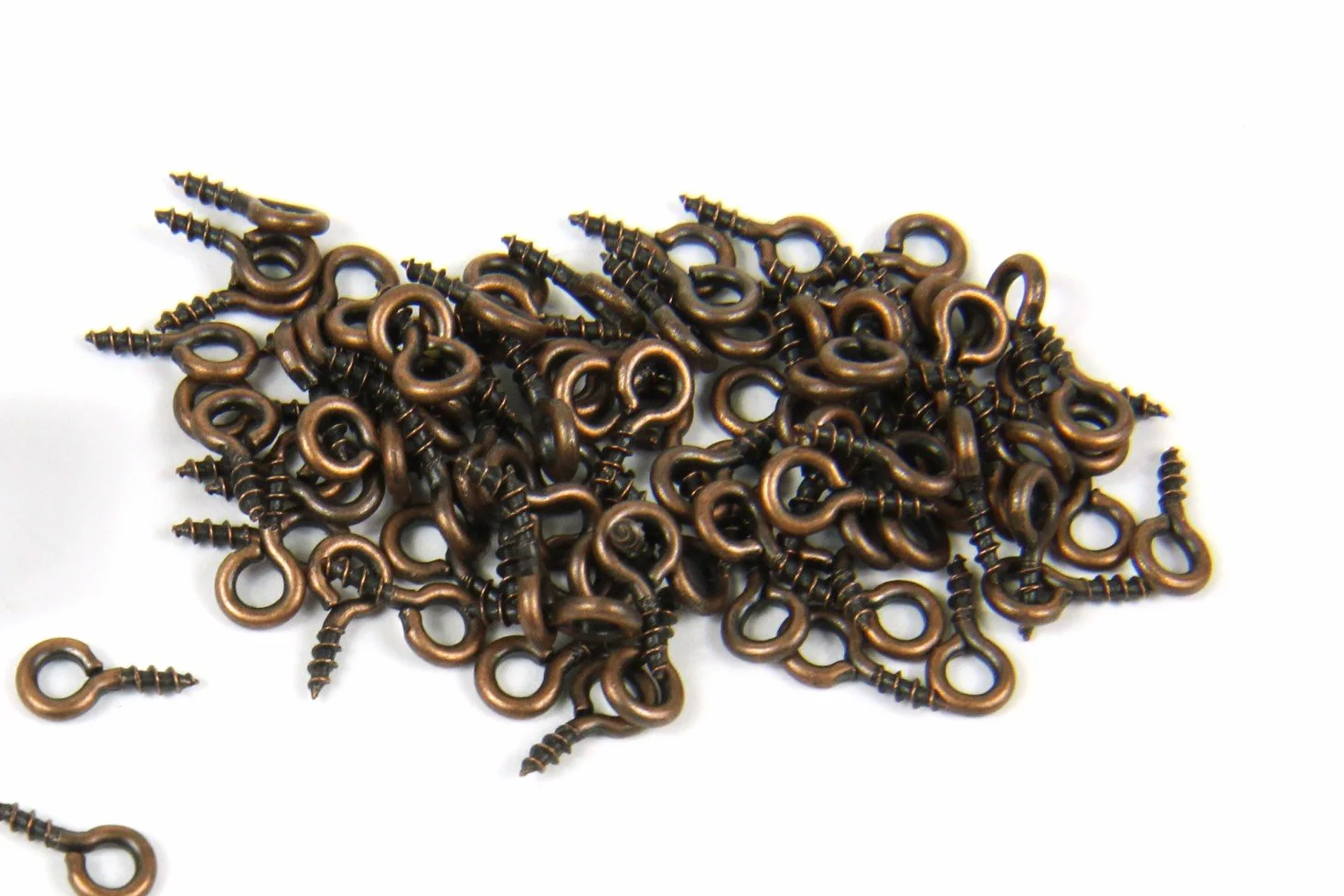 Miniblings 100 x oczka, 7 mm, miedziane, mini wkręty z otworami do samodzielnego wykonania biżuterii, śruby oczkowe, śruby z oczkami, oczka, 7mm, metal Miedź