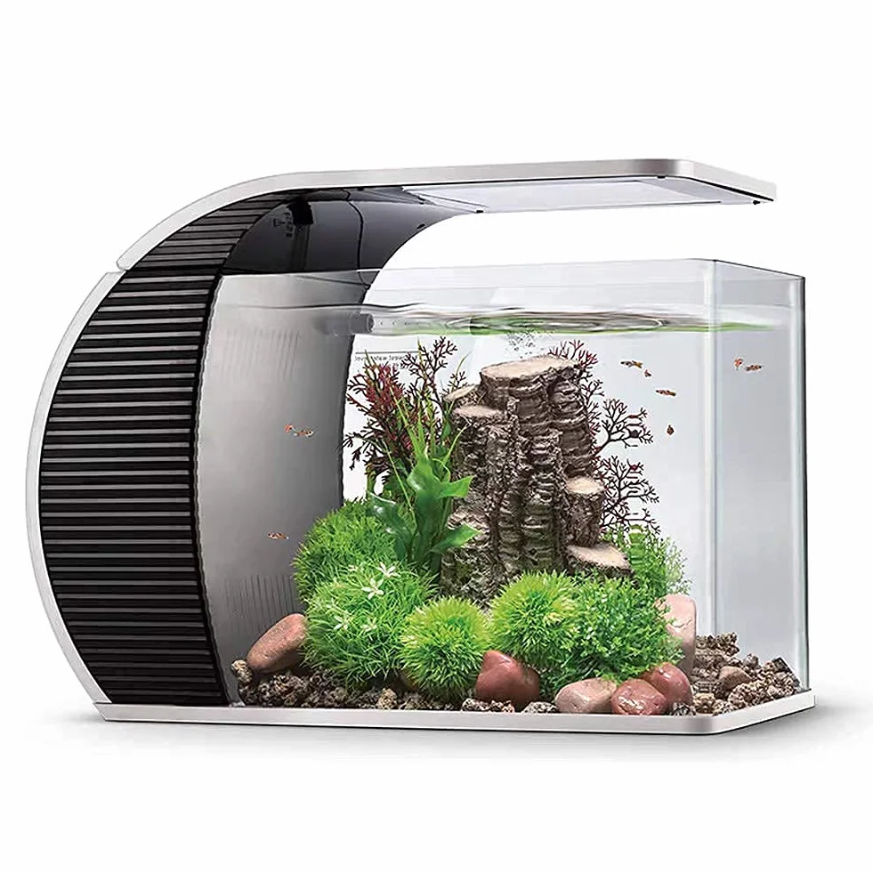 hygger Zestaw szklanych akwariów LED Fish Tank19 litrów, akwarium panoramiczne, zakrzywiona przednia szyba z ukrytym filtrem, oświetlenie LED (3 tryby kolorów do wyboru)