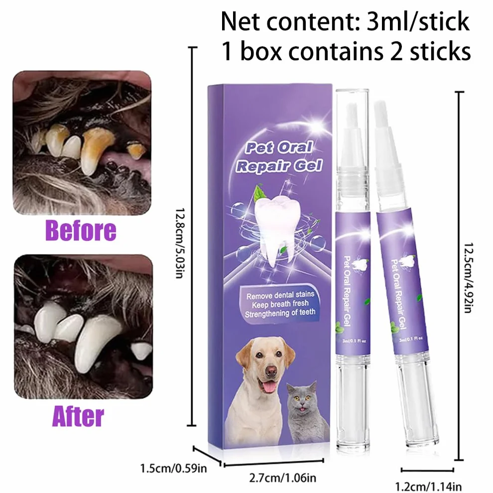 Pet Oral Repair Gel, Advanced Dog Teeth Cleaning Pen Sets With Whitening & Tartar Control Dogs Teeth Cleaning Toothbrush Pens Care Freshens Breath Reduces Easy No-Brushing Oral Care (4 PCS)