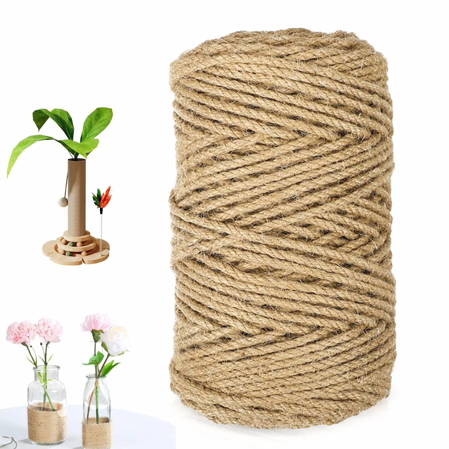 sznurek sizalowy na drapaki, 100 m x 4 mm, odporny na rozerwanie, naturalny sznurek jutowy, sznurek pakowy, sznurek ogrodowy do robótek ręcznych DIY, sznurek do drapak, dekoracja domu i ogrodu
