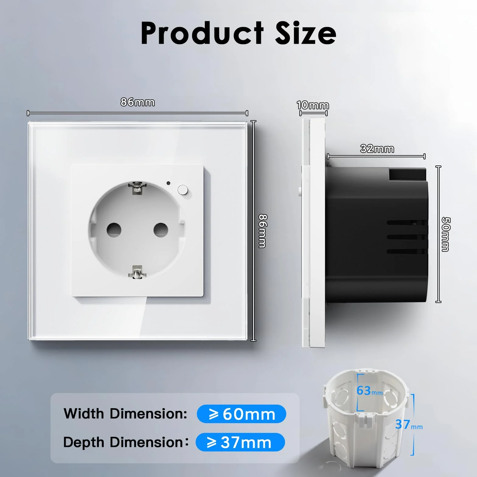 BSEED Inteligentne gniazdko Wi-Fi, współpracuje z Amazon Alexa, Google Home, funkcja timera i sterowanie za pomocą aplikacji, podtynkowe inteligentne gniazdko Wnad, 1 gniazdo Schuko, białe na tylko
