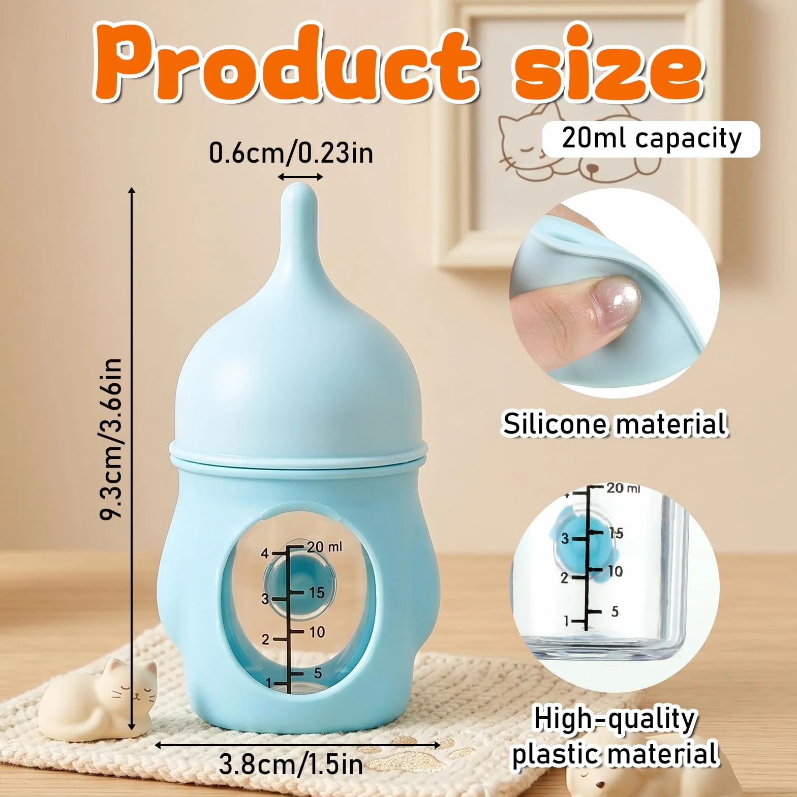 Butelka do hodowli kota, 20 ml, mleko szczenięta, butelka do hodowli szczeniaków, niebieska, wielokrotnego użytku, miękka końcówka, butelka dla małych kotów i psów