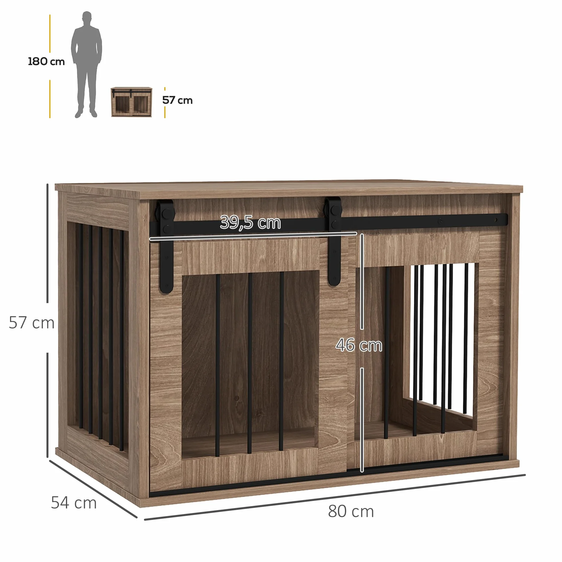 PawHut Klatka dla psa Domek dla psa Kryty mebel Klatka dla psa 1 drzwi przesuwne, stolik pomocniczy, efekt drewna, wymiary 57H x 80 L x 54 l, brązowy