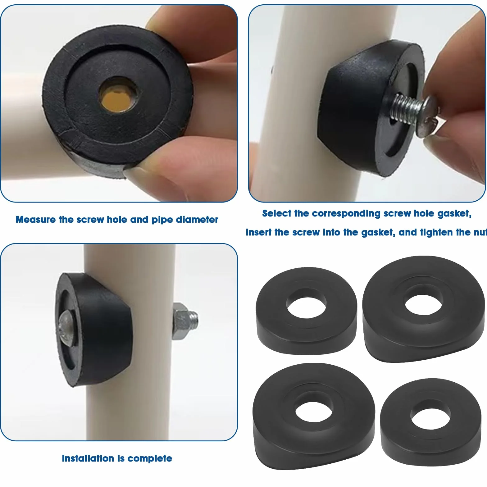 SG Store 100 szt. tulei dystansowych okrągłych podkładek do rur M6 M8 czarne plastikowe zakrzywione podkładki plastikowe tuleje dystansowe okrągłe uszczelki rurowe do stóp mebli