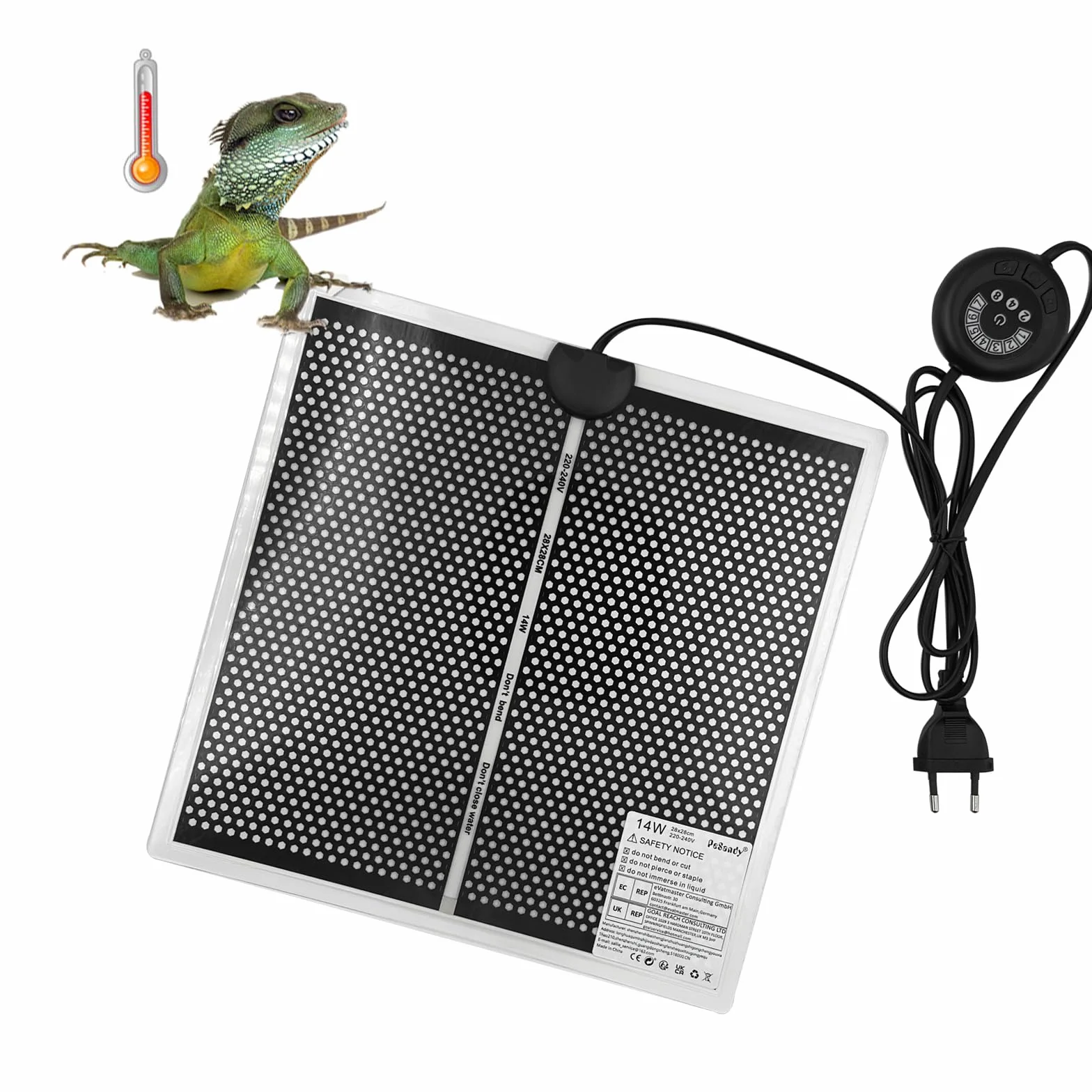 Mata grzewcza do terrarium, poduszka grzewcza dla gadów z 7 przyciskami do regulacji temperatury dla gadów, żółwi, węży, jaszczurek, gekonów, żab, raków pustelników, 28x28CM poduszka grzewcza