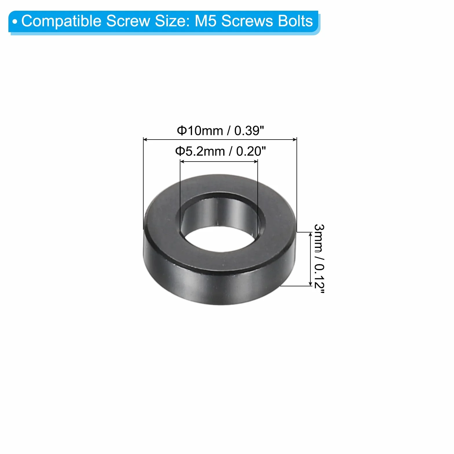 PATIKIL Aluminiowe podkładki dystansowe M5, 6 szt. metalowych przekładek aluminiowych, średnica 5,2 mm x 10 mm średnica zewnętrzna x 3 mm L aluminiowa śruba dystansowa okrągła do śrub 1/12.7 cm lub