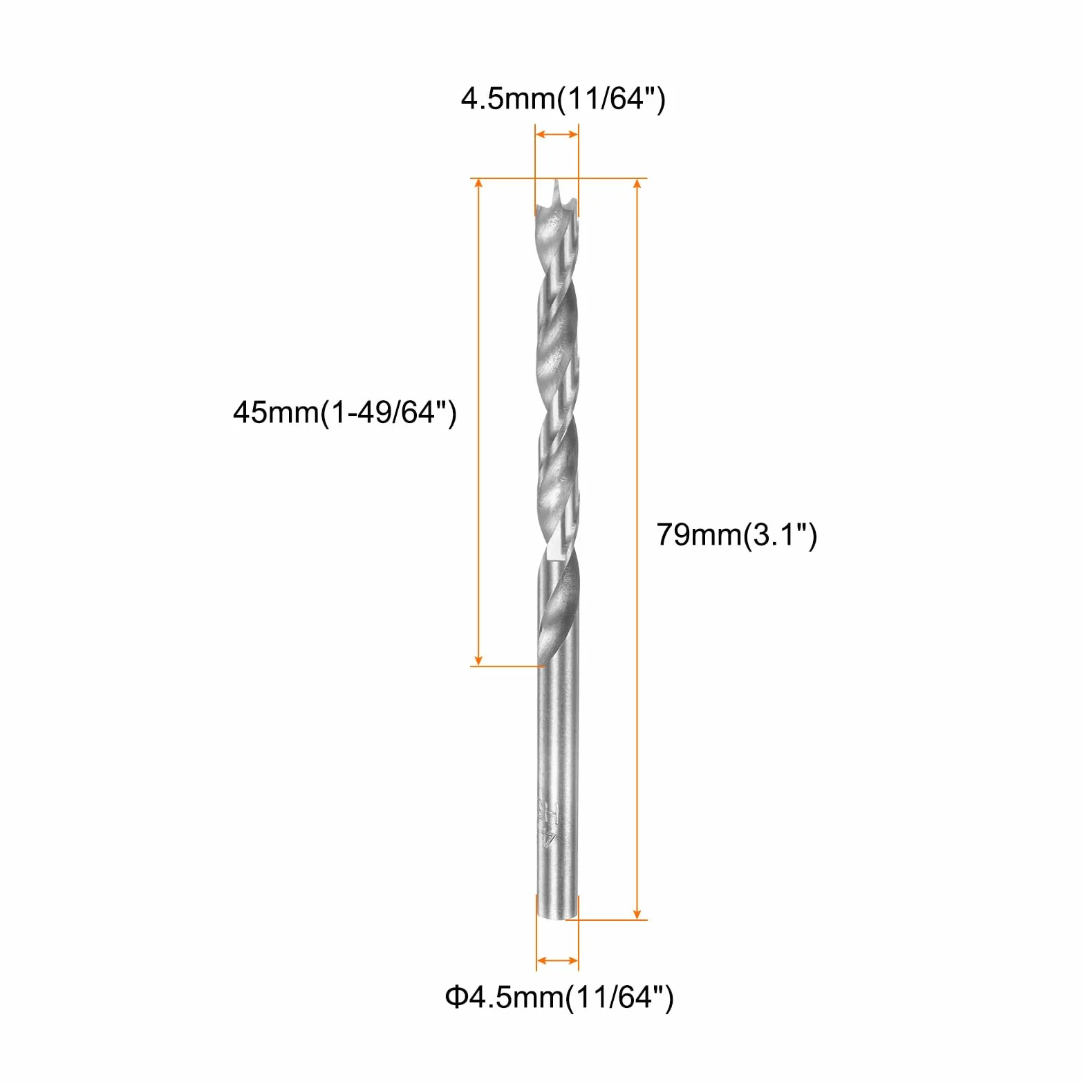 QUARKZMAN Zestaw 3 wierteł Brad Point 4,5 mm (11/64") Dia z prętem prostokątnym, prostym, wiertłem metrycznym spiralnym Brad Point do stolarki, drewna, tworzywa sztucznego, gumy