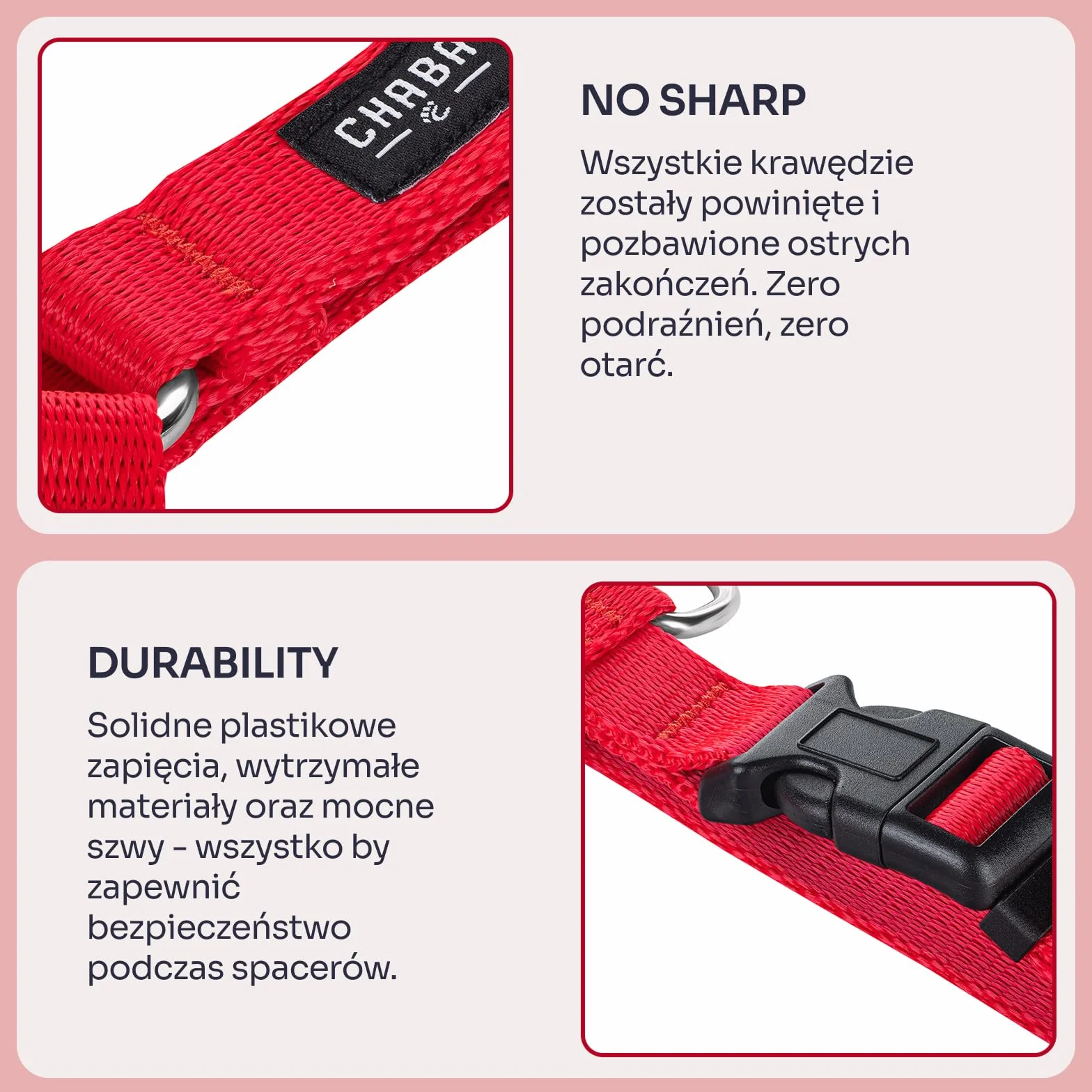 Chaba Szelki dla Małego Psa Guard | 5-cio stopniowa regulacja | Mocne zatrzaski | Ergonomiczne, Bezuciskowe, Lekkie, Regulowane, Solidne, Mocne, Wygodne | NO SHARP | CZERWONE | M