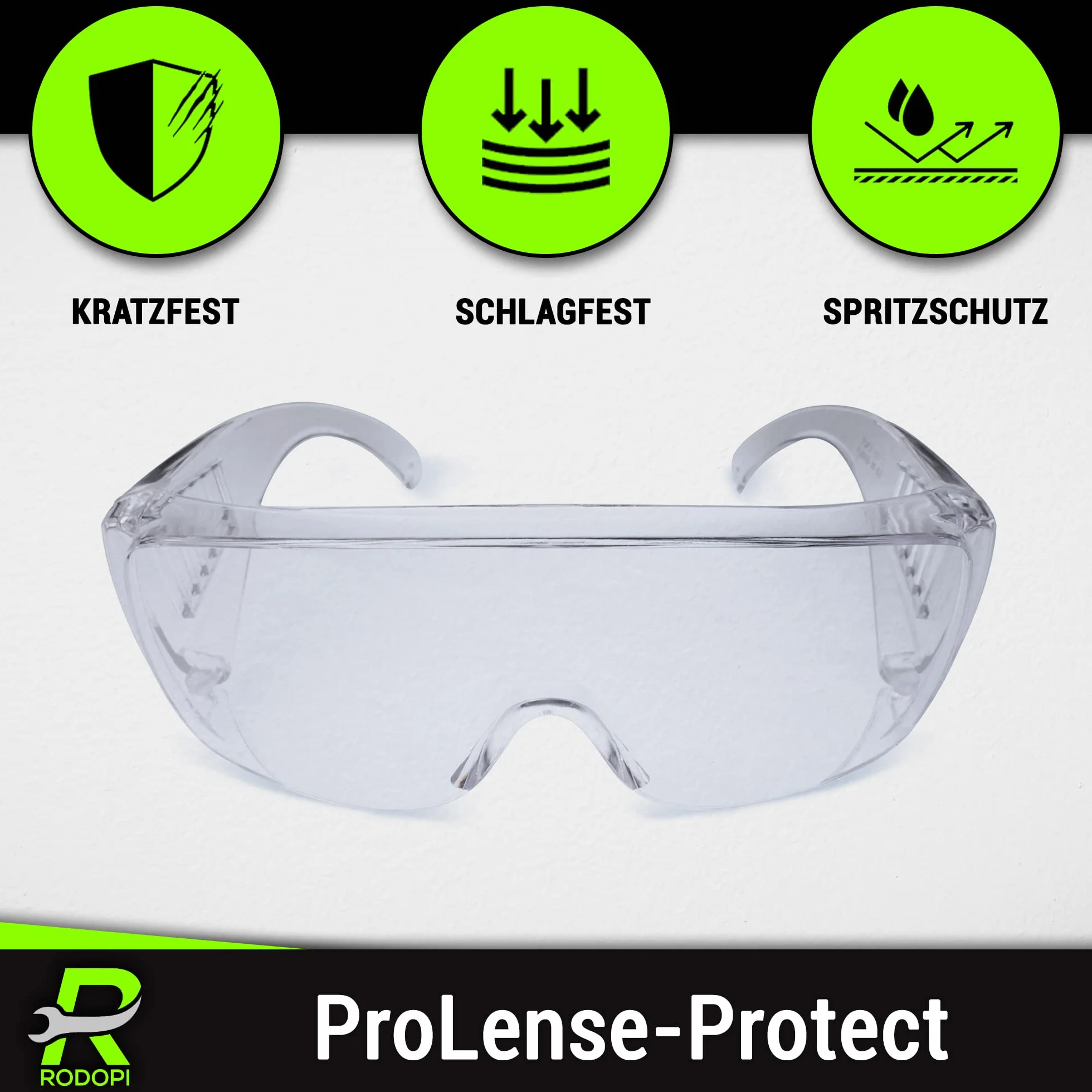 RODOPI ProLense-Protect okulary ochronne dla osób noszących okulary, okulary ochronne, przezroczyste, EN 166 1F, okulary robocze, na plac budowy, laboratorium, do pracy, ANSI Z87.1