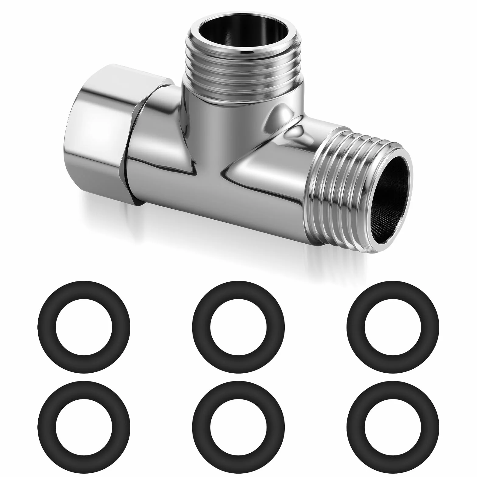 20 mm trójnik, 1/2 cala z 6 podkładkami, mosiężny trójnik, przyłącze wody, rozdzielacz, 3-drożny adapter w kształcie litery T, wąż prysznicowy, adapter do kranu wody pitnej, armatura