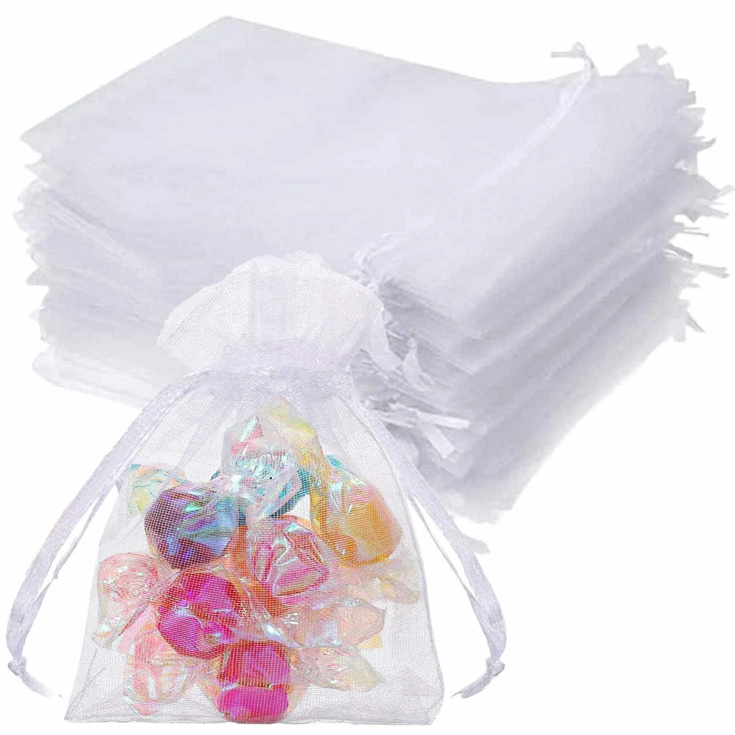 YUBBYSTU Torby z organzy białe, 50 szt. 13 x 18 cm siatkowe torby na prezenty ślubne ze sznurkiem do przezroczystych woreczków siatkowych, idealne na ślub, Boże Narodzenie, urodziny, rocznicę