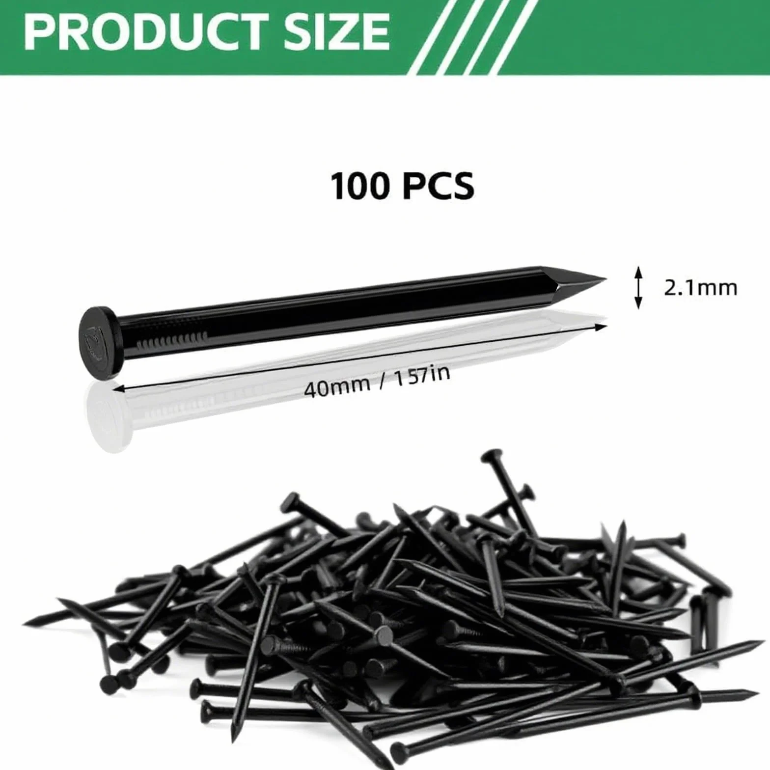 100 sztuk gwoździ stalowych, 40 mm gwoździe do betonu, czarne, gwoździe stalowe do betonu, gwoździe do ścian betonowych, gwoździe drewniane do obrazów, gwoździe do papy dachowej, ocynkowane