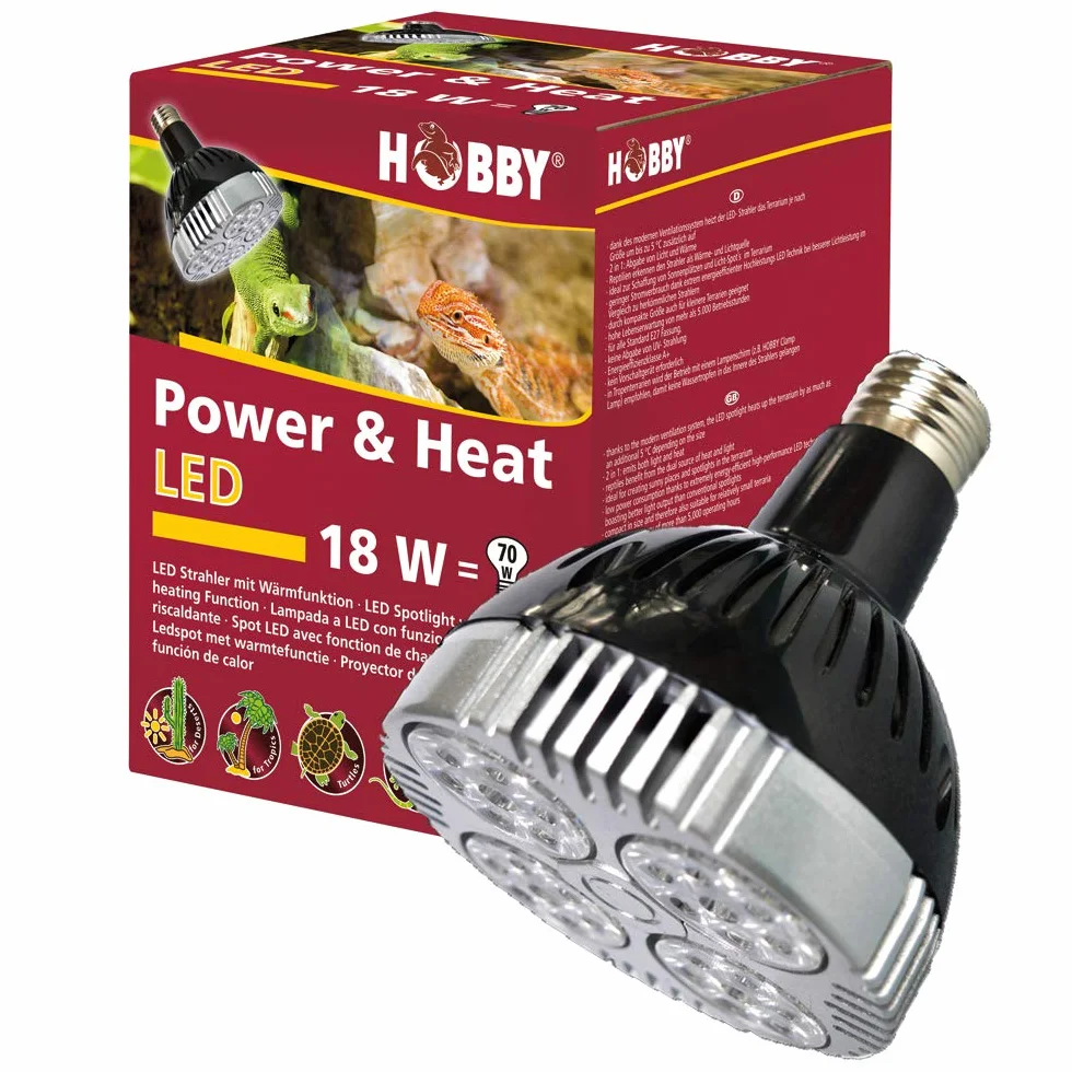 HOBBY Terraristik Power & Heat I 18 W I reflektor LED z funkcją ogrzewania do terrariów I terrarium I lampa LED do oddawania światła i ciepła I lampa grzewcza dla gadów i płazów