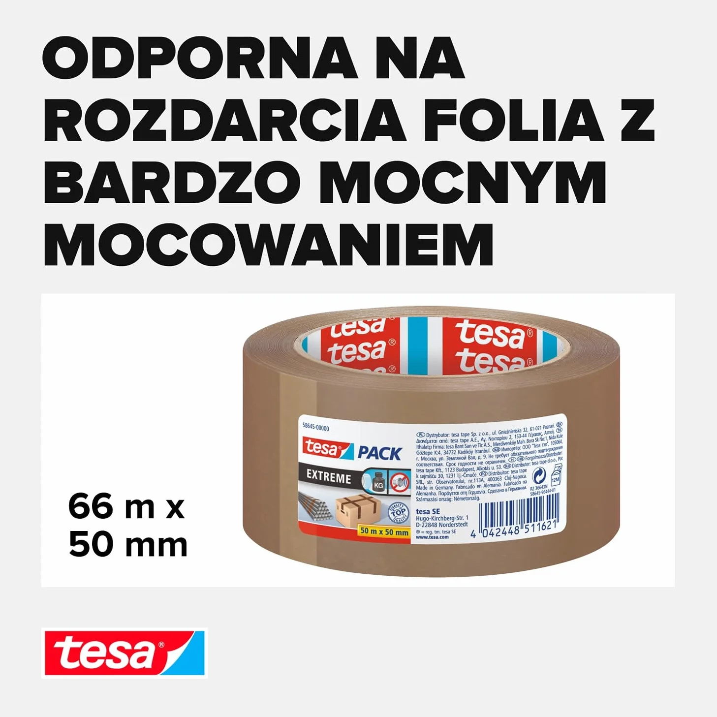 Tesa Extreme 58645 Taśma Pakowania Brązowy 50 m x 50 mm