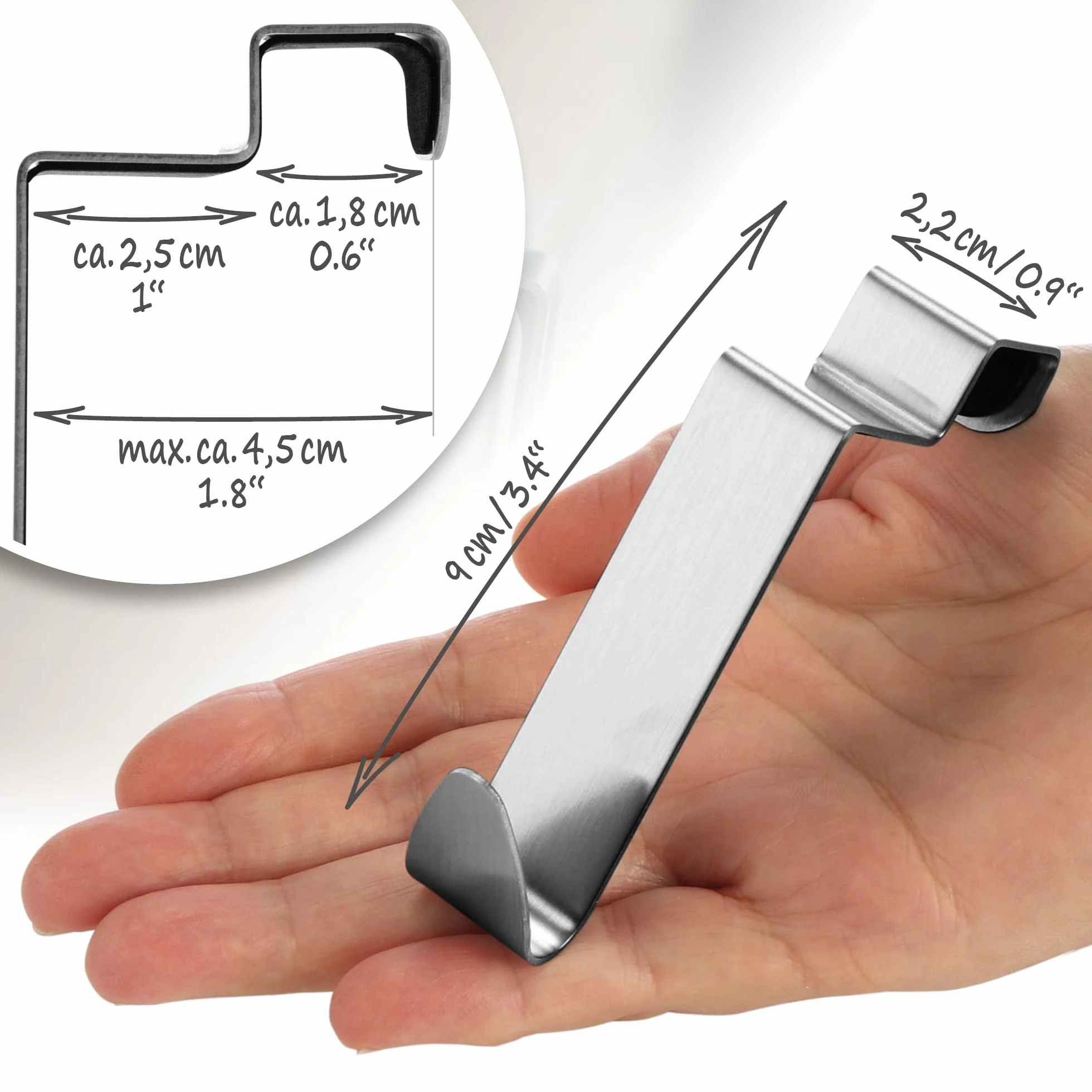 COM-FOUR® 4x Haczyki na drzwi ze stali nierdzewnej - haczyk na ubrania z oslona z pianki - haczyk na ubrania do szafy i drzwi pokojowych - 9 cm (04 szt. - stal nierdzewna - pianka)