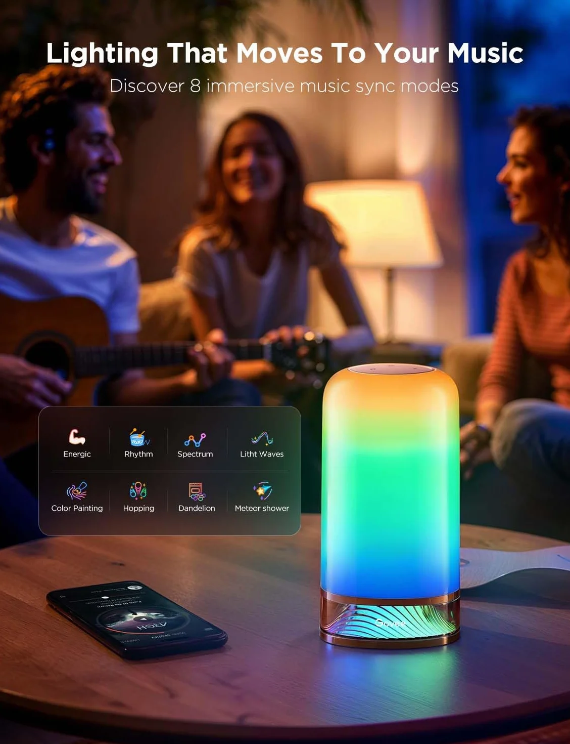 Govee Lampa stołowa LED, lampka nocna, dotykowa, ściemniana, RGBICWW, kompatybilna z Alexa z 64 trybami scenerii, 500 lumenów, współpracuje z matą, 2700-6500 K, do salonu i sypialni (przewodowa)