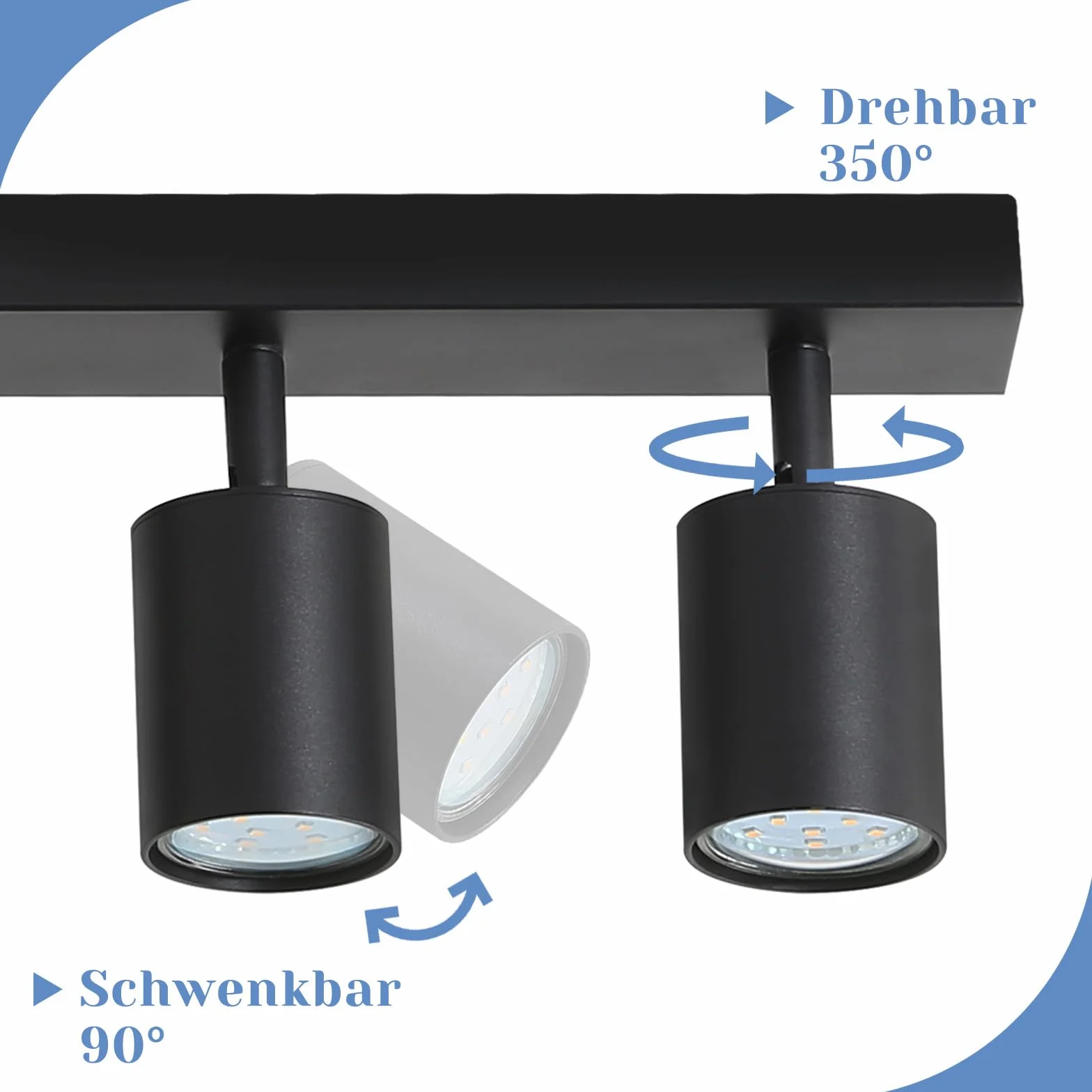 Lampa Sufitowa Nowoczesna Czarnym - Sufitowy Reflektor LED Obrotowy GU10 - Sufitowa Scienna Spot 5 Płomień do Kuchni Sypialni Salonu, bez Zarówek