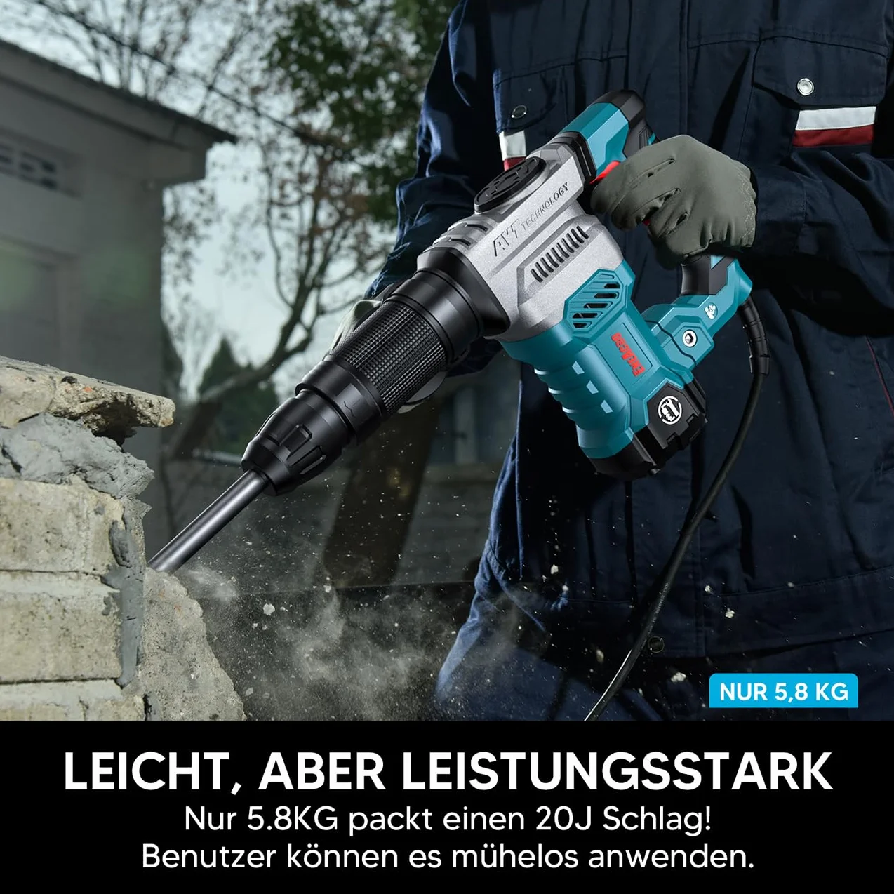 ENEACRO SDS-Max młot wyburzeniowy do betonu, 1300 W, 20 J, elektryczny młot udarowy, kontrola wibracji, obudowa ze stopu aluminium, w zestawie torba na narzędzia i dłuto