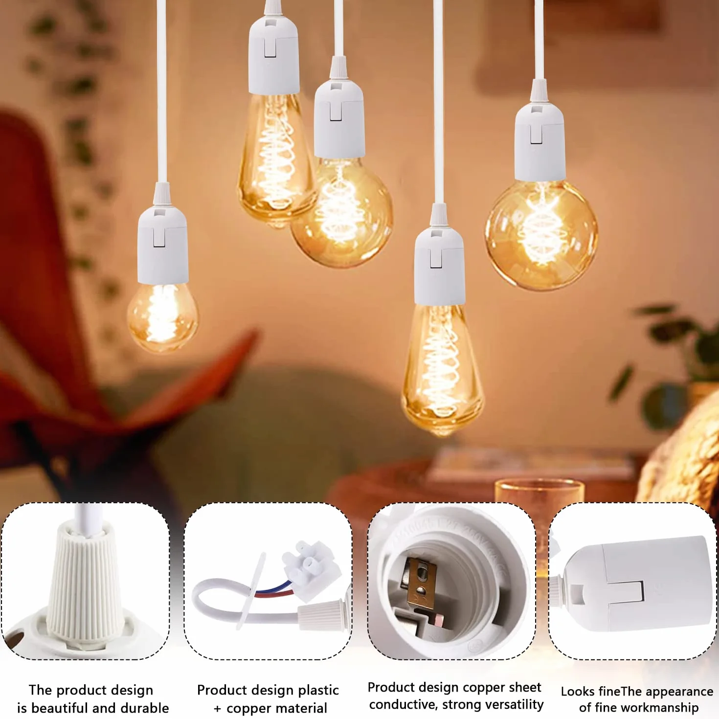 10 sztuk oprawek do lampy E27, oprawka zapasowa, uchwyt do renowacji, uchwyt lampy 4 A, 250 V, oprawka z kablem do salonu, żyrandola, kuchni, sypialni, żarówki, akcesoria (białe)