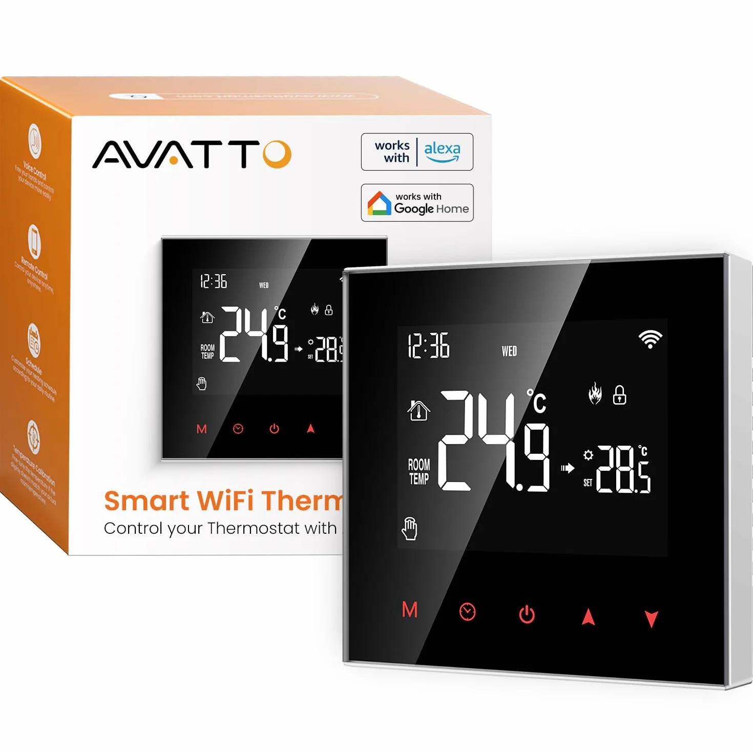 AVATTO Inteligentny termostat ogrzewania podłogowego Wi-Fi Programowalny termostat pokojowy kompatybilny z Alexą, sterowanie głosowe Google Home i aplikacja Smart Life Pilot zdalnego sterowania