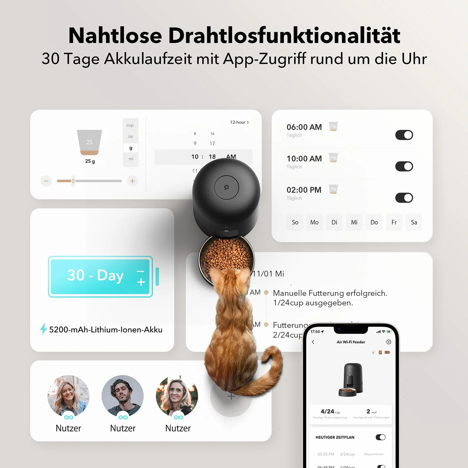 PETLIBRO 2,4G WiFi automatyczny dozownik karmy dla kotów z baterią, automatyczny dozownik karmy dla psów ze stali nierdzewnej, inteligentny karmnik dla kota, sterowanie aplikacją, 1-10 posiłków, 2 l