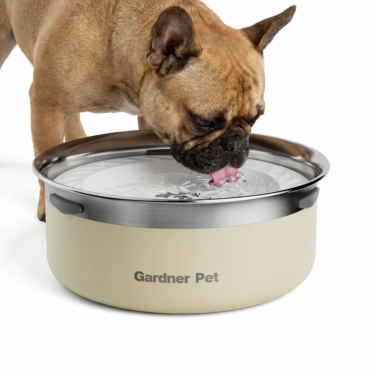 Gardner Pet Miski dla psów, 2 l, stal nierdzewna, bez rozlania, powolny podajnik wody, metalowa duża miska na wodę dla zwierząt domowych, dozownik wody dla dużych psów, biała