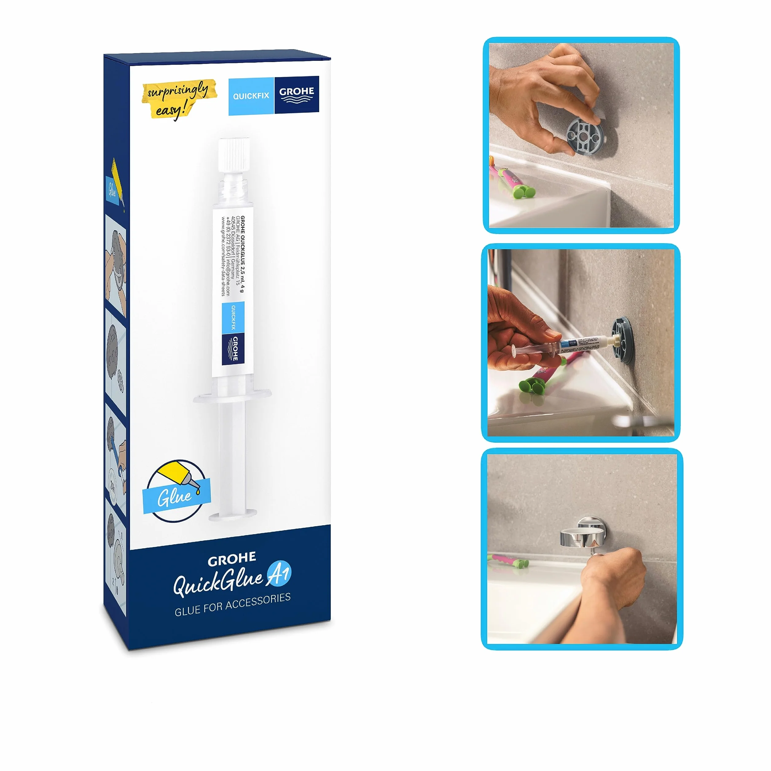 Grohe QuickFix klej QuickGlue A1, klej bez wiercenia, 1 punkt montażowy, nr ref. 41127000