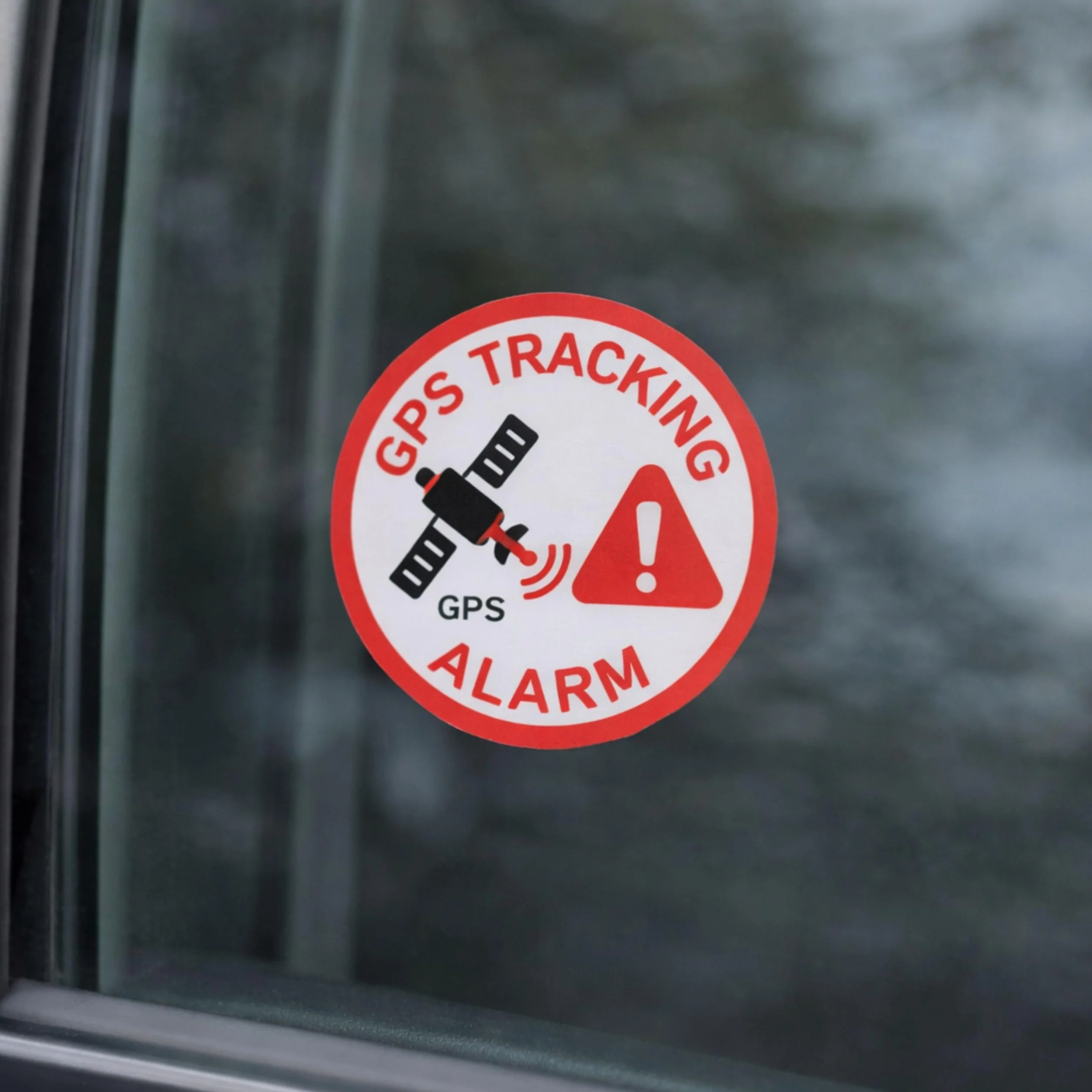 Naklejki GPS TRACKING ALARM 12 szt Ø 3 cm folia samoprzylepna ostrzegawcza