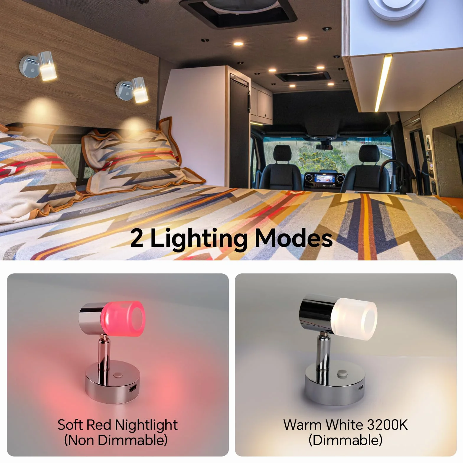 acegoo Lampa do czytania 12V, kamper nocny, ściemniana, obrotowa lampa ścienna LED z ładowarką USB C, matowy akrylowy abażur do kampera, DC 12-24V, chromowany