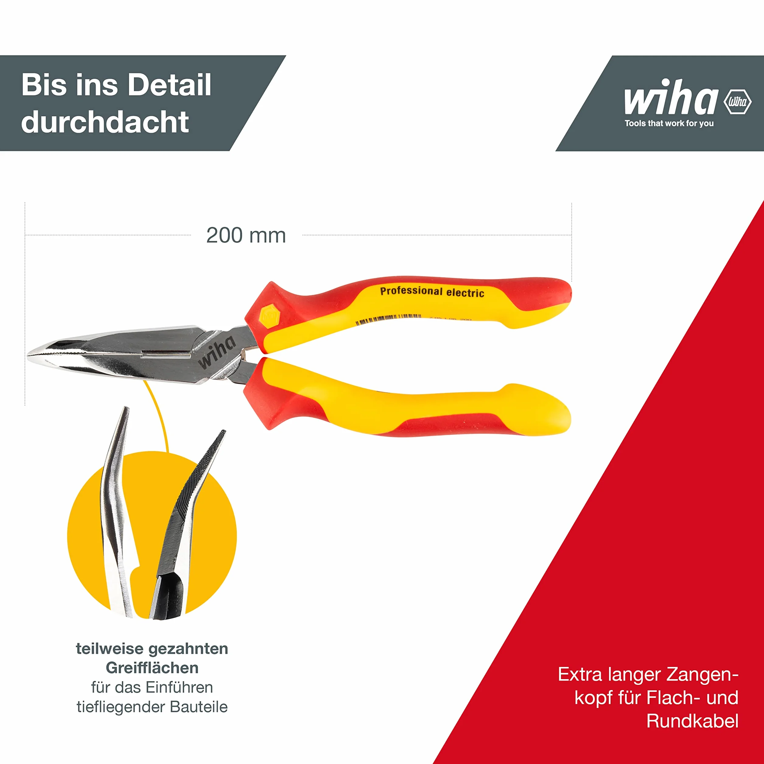 Wiha Szczypce płaskie okrągłe Professional electric 200 mm VDE 26729