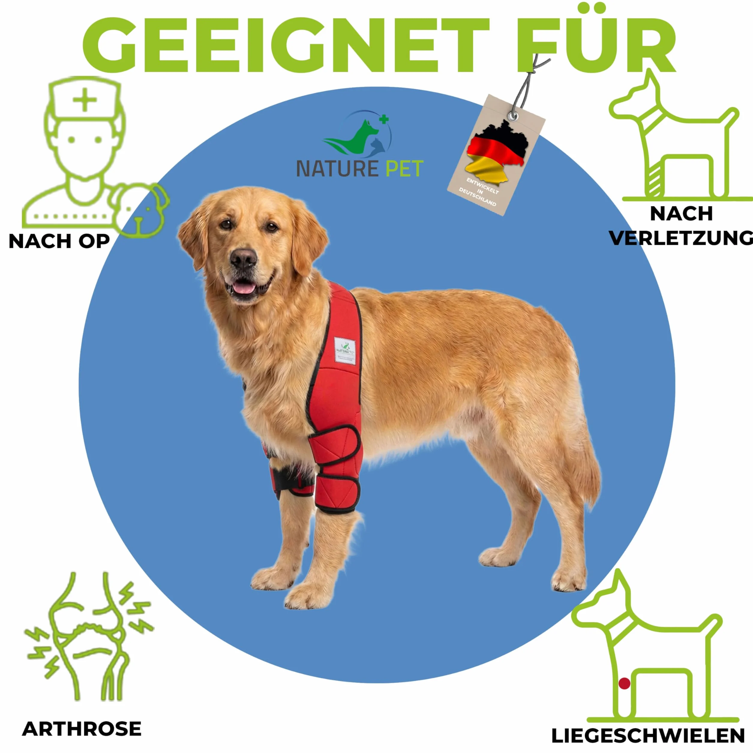 Nature Pet Bandaż na łokcie dla psów odciski hygrom M czerwony