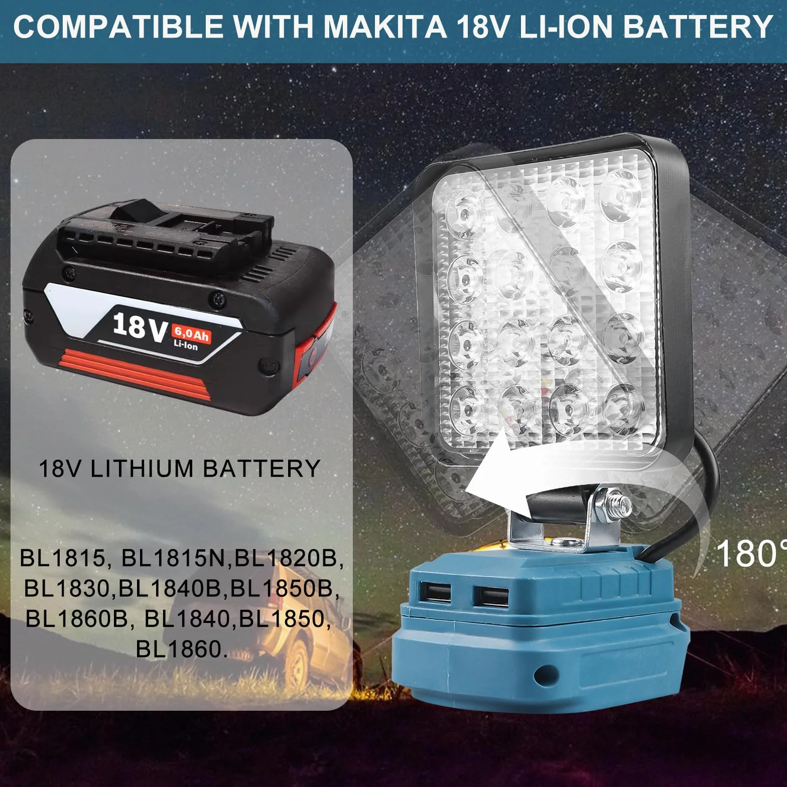 Akumulatorowa lampa do Makita 18 V, 18 W, 5400 lm, wielofunkcyjna lampa robocza LED, przenośny reflektor na plac budowy, Makita, 18 V, latarka na kemping, do naprawy samochodu, w sytuacjach awaryjnych