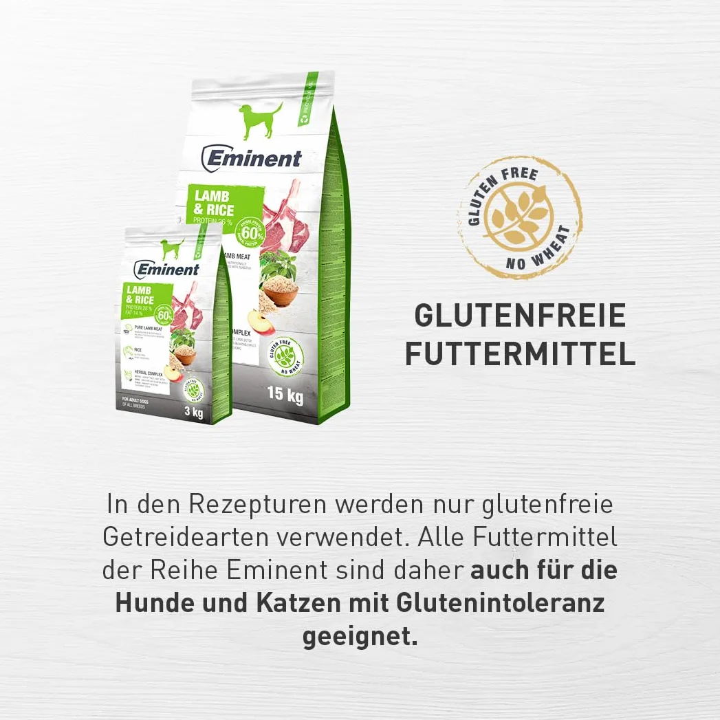 Eminent Lamb & Rice bezglutenowa karma dla psów, bezglutenowa, pełna karma dla dorosłych i psów wszystkich ras, 15 kg