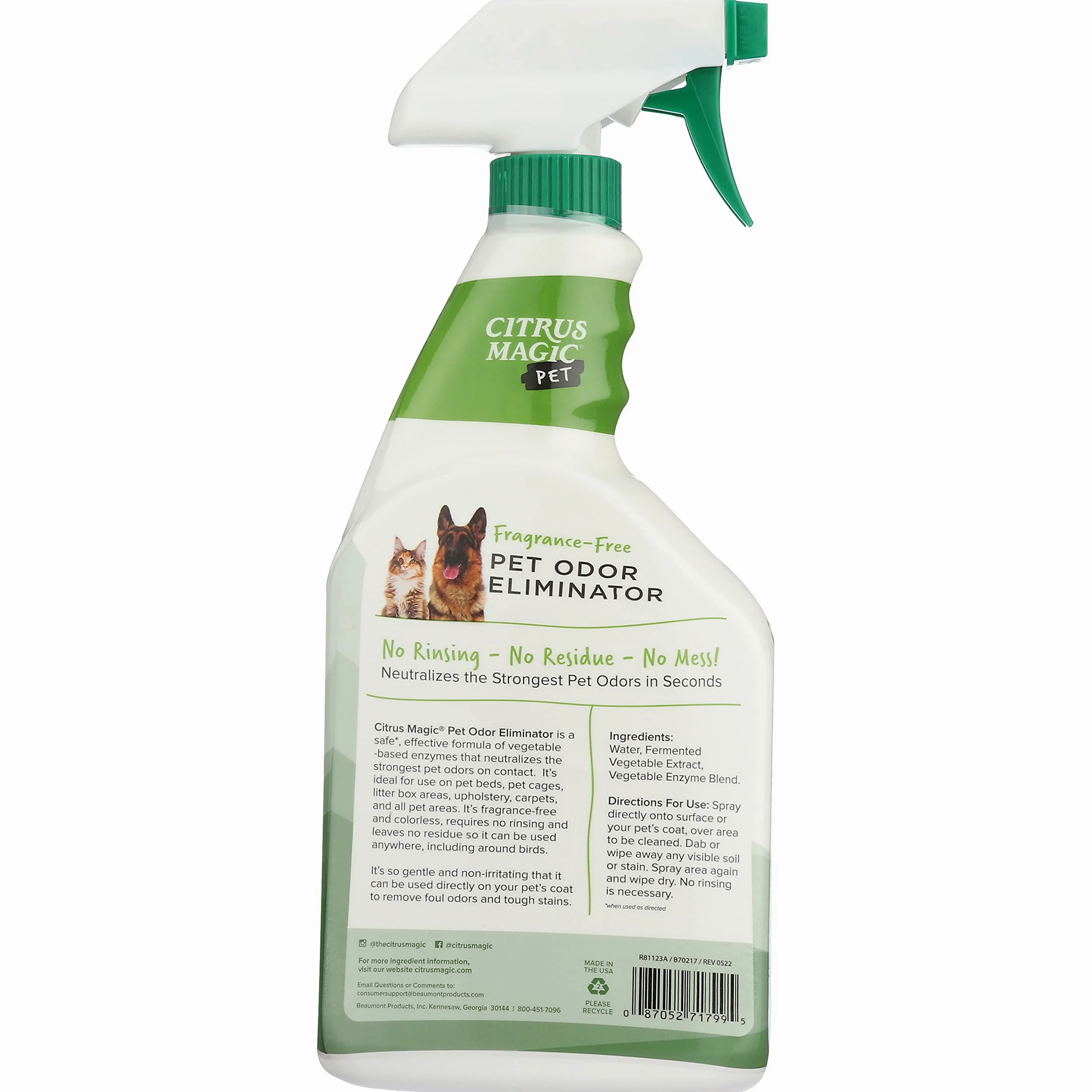 Citrus Magic Wielopowierzchniowy eliminator plam i zapachów dla zwierząt domowych, opakowanie 3 sztuk, każda 623 ml