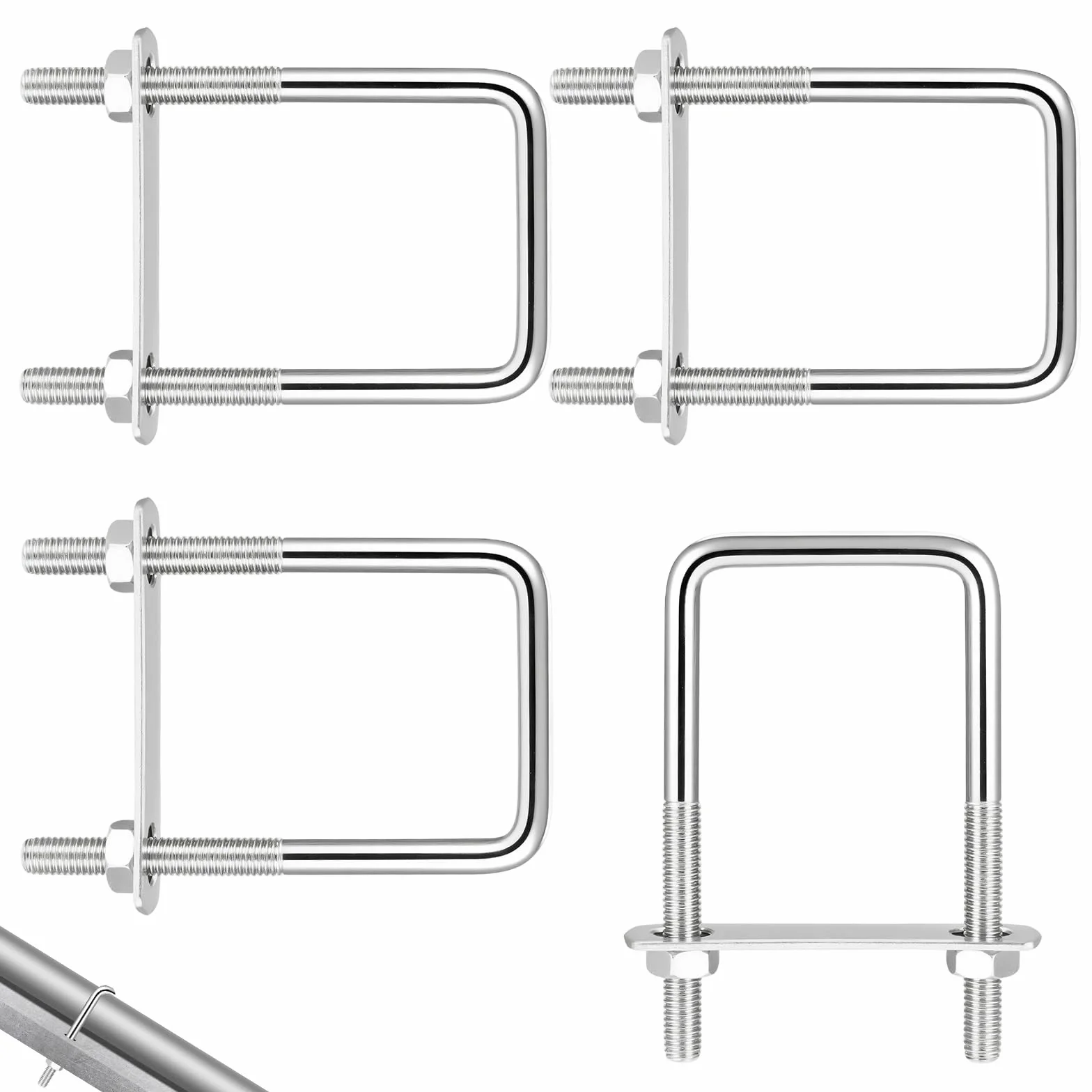 4 sztuki śrub U-kształtnych, M8, 70 x 110 mm, pałąk U z gwintem, stal nierdzewna, śruby pałąkowe z nakrętkami do instalacji, stabilne mocowanie, zurrbügel