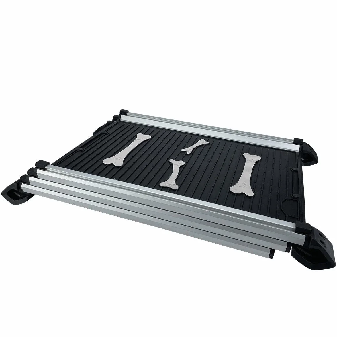 TOPWAY Rampa dla psów, nośność 68 kg, przenośna składana lekka antypoślizgowa rampa ze stopu aluminium, 71-156 cm, czarny/srebrny 699900