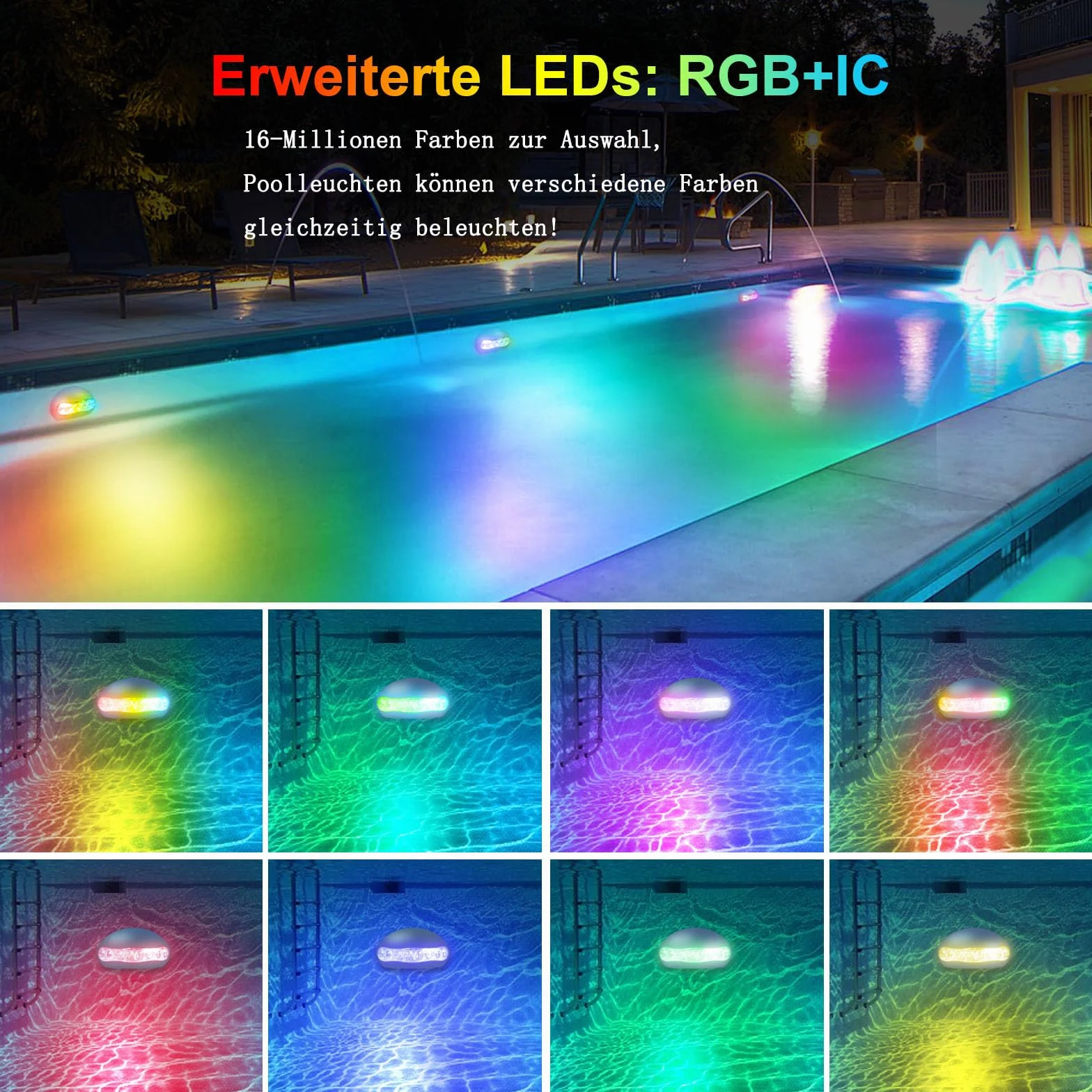 Wifi Intelligence RGB+IC 15 W LED Światło basenowe z pilotem, podwodne, tryb muzyczny, współpracuje z asystentem Google Home/Alexa, DC5V IP68 z kablem 5M