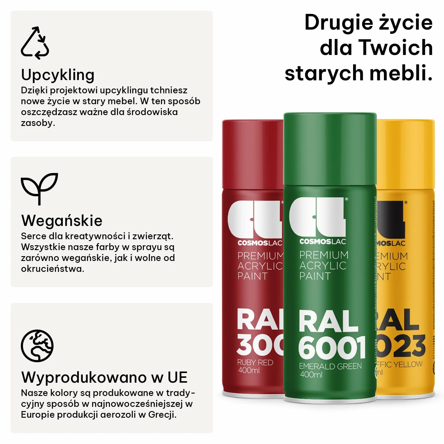 CL COSMOS LAC lakier w sprayu, złoty, błyszczący – farba w sprayu, farba DIY, farba akrylowa w sprayu do malowania tworzyw sztucznych, metalu itp. (złoty)