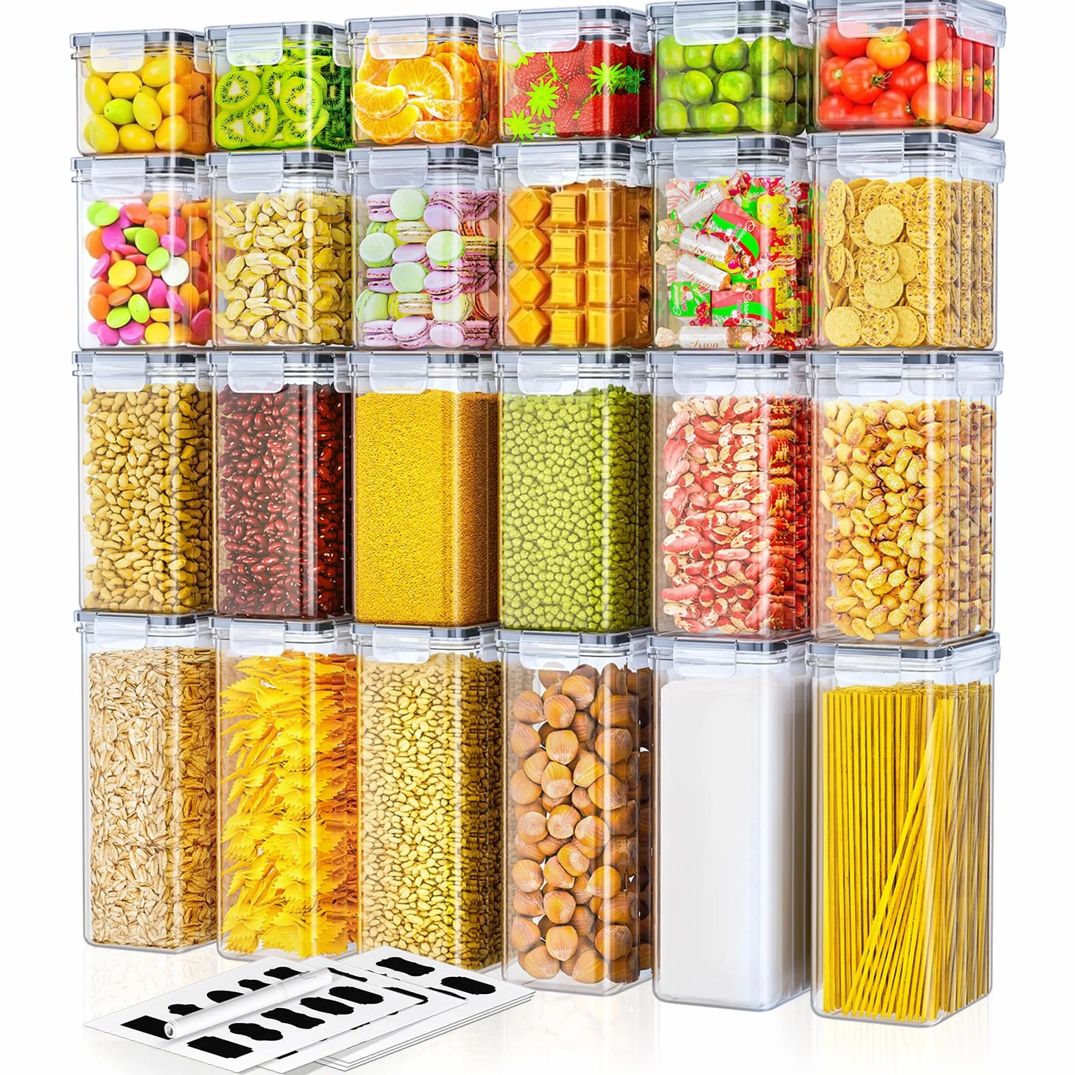 Storivo Food Dispensers zestaw 24 pojemników hermetyczne pudełko do przechowywania z pokrywką organizer kuchenny