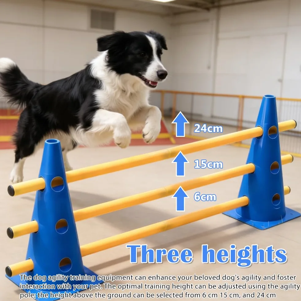 Agility zestaw płotków wtykowych, 10 stożków + 5 drążków, regulowane płotki treningowe, zestaw płotek treningowych do treningu koordynacyjnego, zestaw dla dzieci, psów, sport zespołowy, piłka nożna
