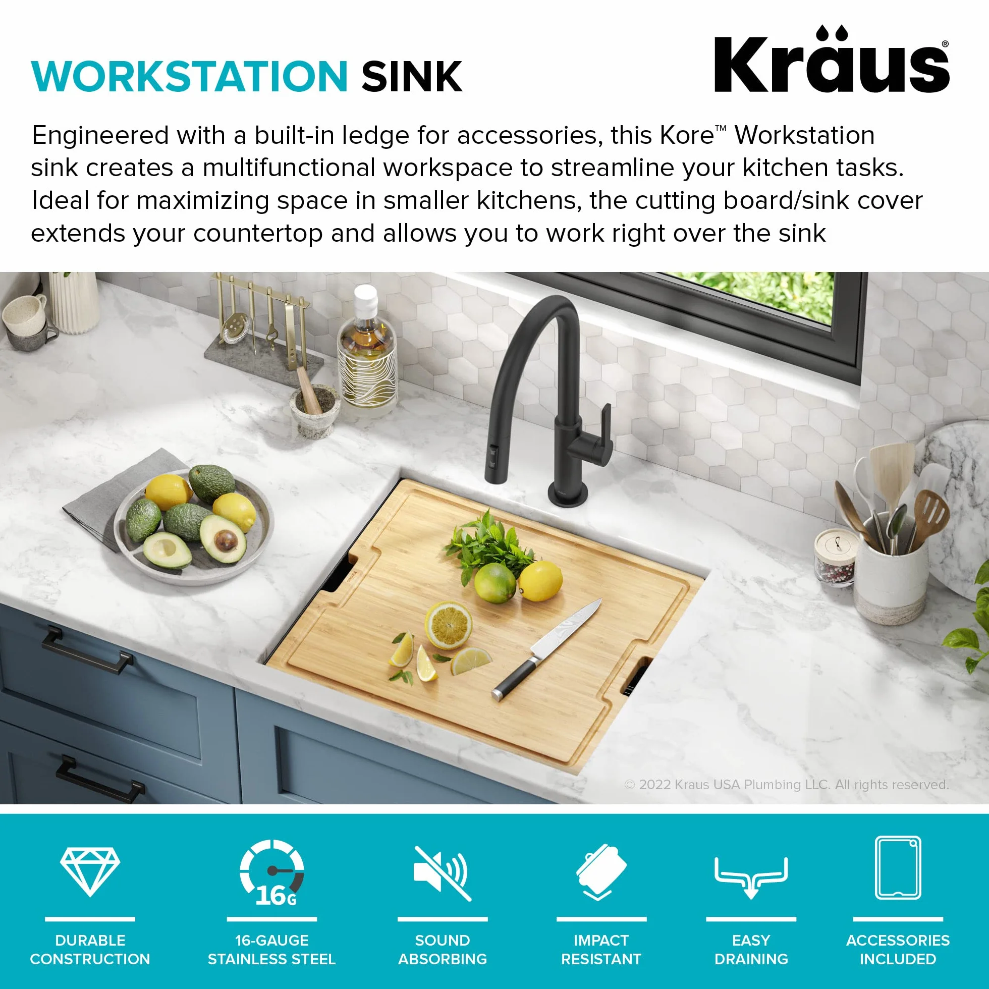 Kraus Kore 53.3 cm stacja robocza zlewozmywak kuchenny stal nierdzewna 16 Gauge
