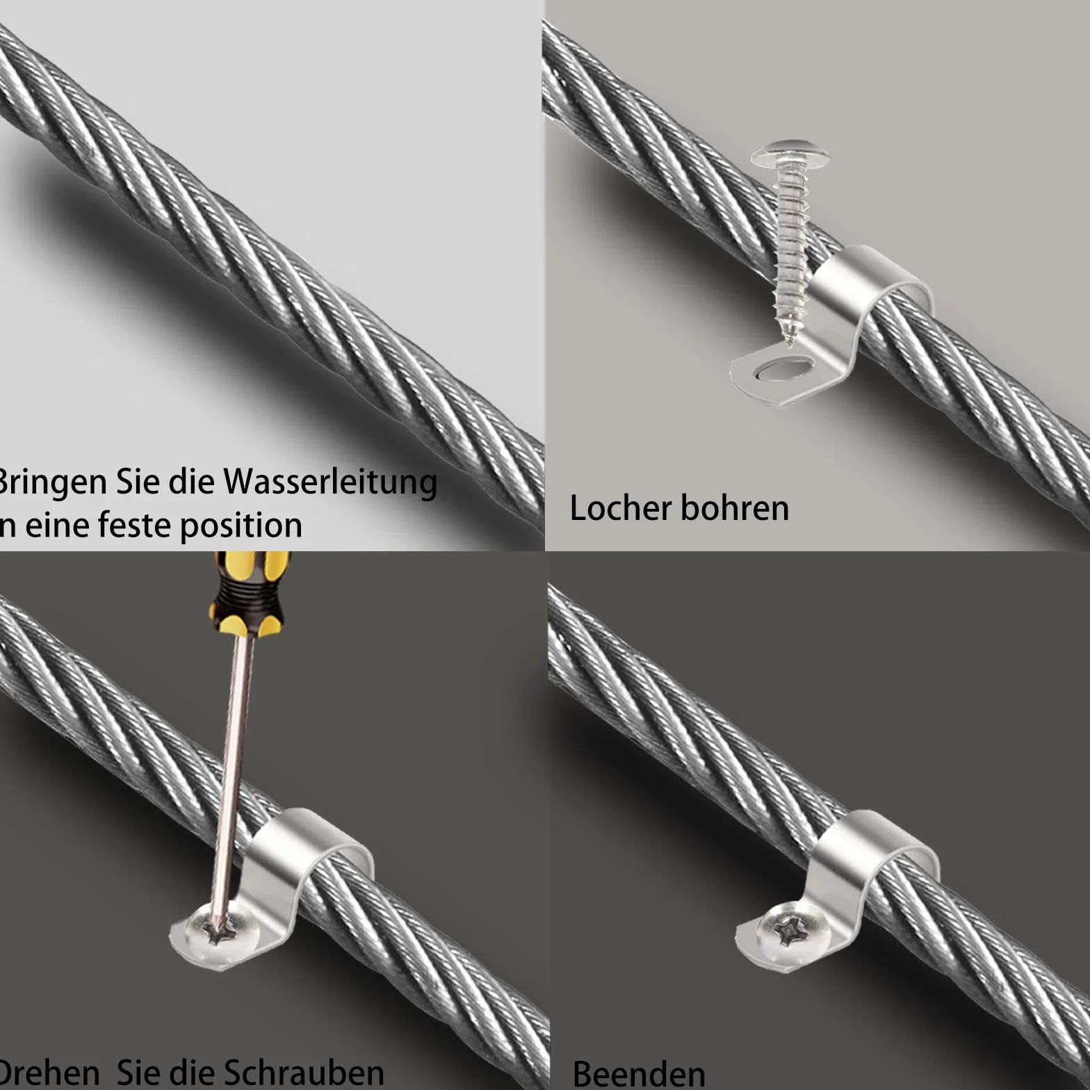 30 x metalowe obejmy kablowe, metalowe obejmy do rur, M8 V2A stal nierdzewna 304, mocowanie rury, klamra do węża, pojedynczy otwór, uchwyt rurowy, półobejma mocująca, mocowanie kabla do kabli Ø 8 mm