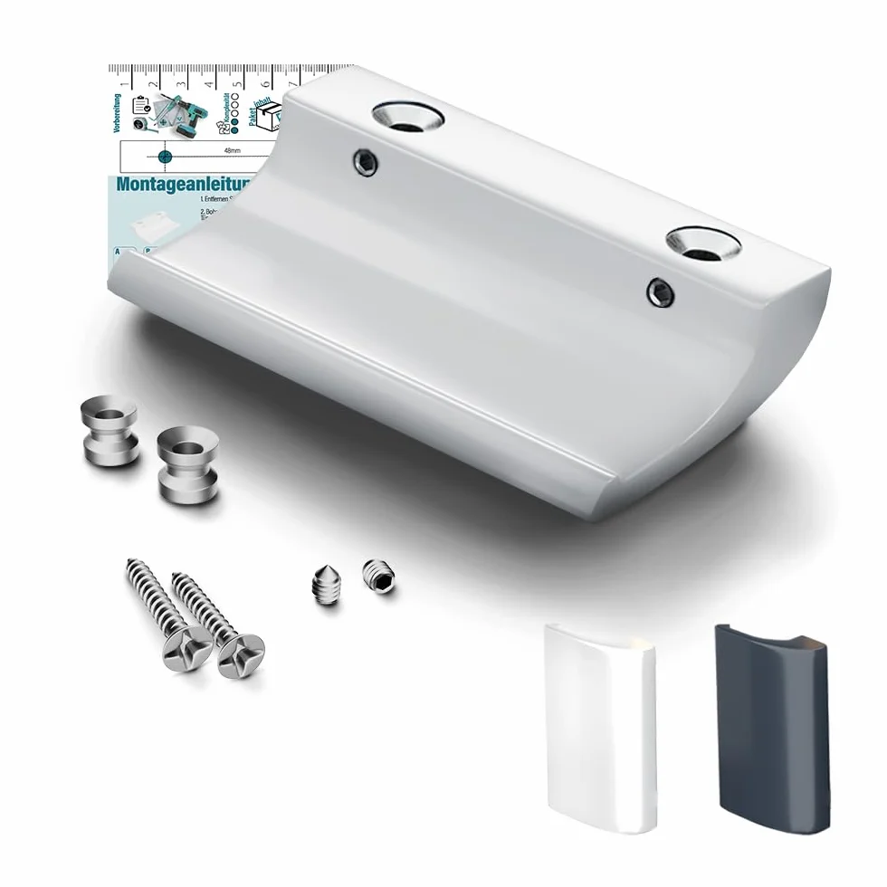 VOOXA Uchwyt do drzwi balkonowych z aluminium, do użytku na zewnątrz, 82 x 49 mm, wysokiej jakości uchwyt do drzwi balkonowych lub tarasowych (biały RAL9016)
