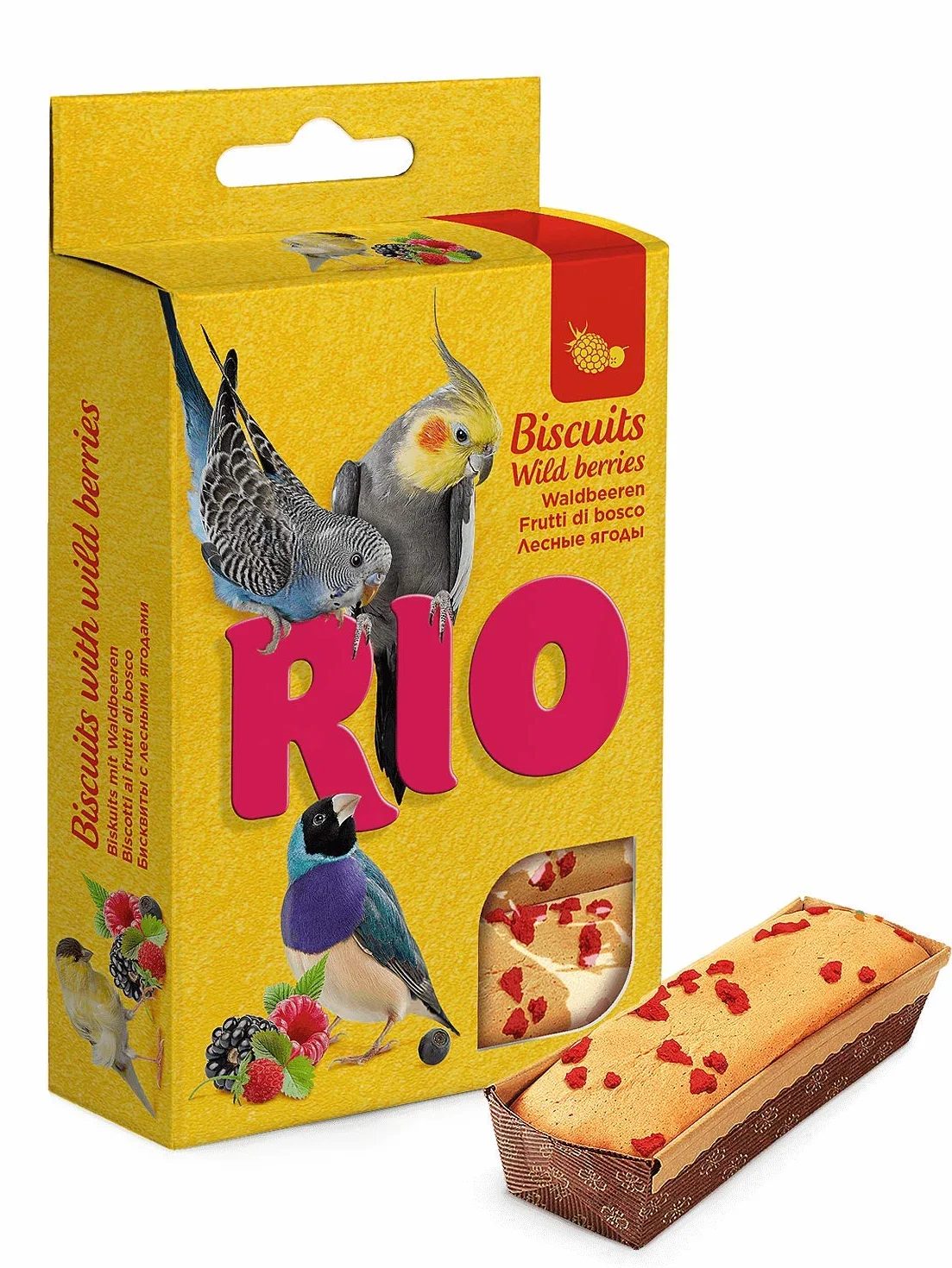 RIO Biszkopty z leśnymi jagodami, dwupak, 2 x 35 g, karma uzupełniająca dla ptaków ozdobnych, składa się z całych jaj i zbóż, dla urozmaicenia w planie posiłków