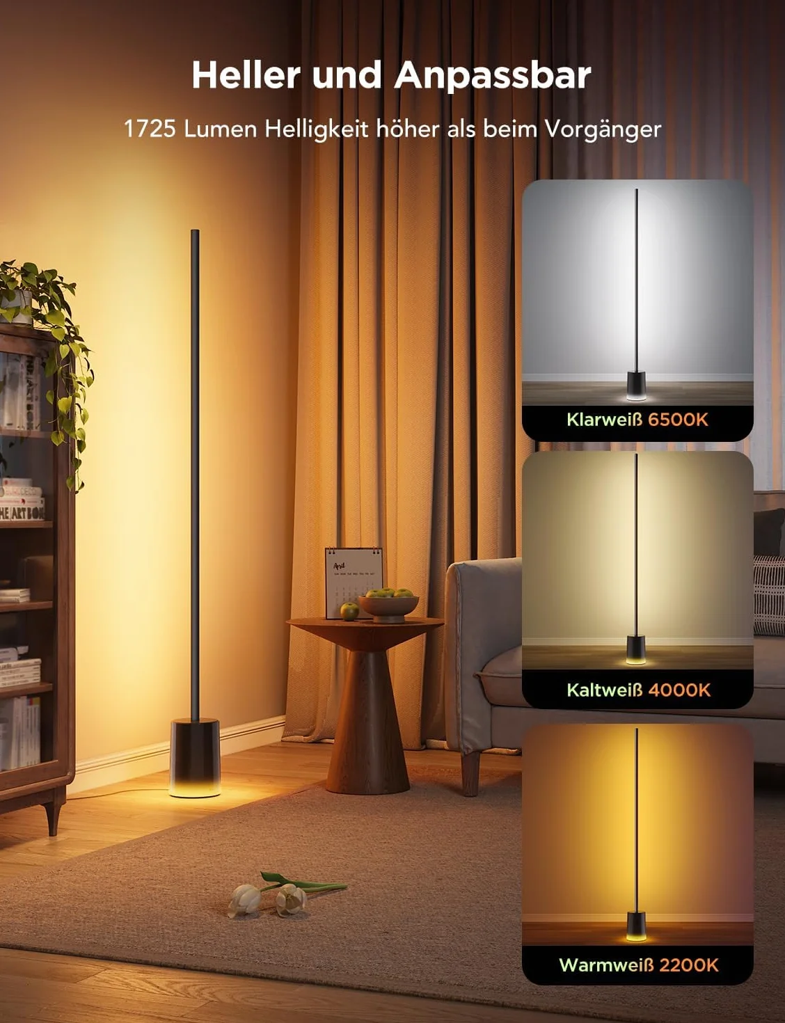 Govee Lampa stojąca LED, ściemniana, RGBIC, 1725 lm, do salonu, pracy z matą, 152 cm, RGBIC, nowoczesna czerń, 16 milionów kolorów, tryb muzyczny do dekoracji sypialni, pokoju zabaw