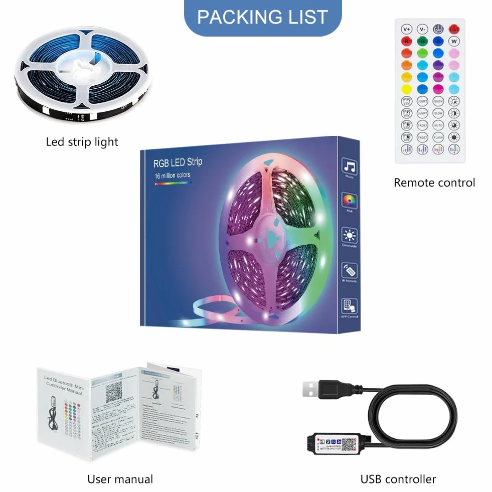TV LED Podświetlenia 2M, Bluetooth APP Control, Music Sync Color Changing, wrażliwy Mic, Timing Function, USB Powered, Taśma LED do dekoracji kuchni w sypialni TV