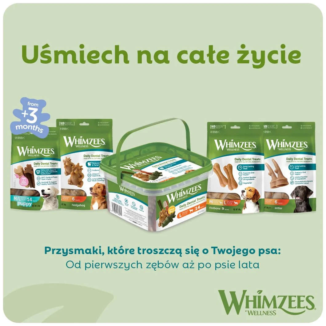 WHIMZEES Szczoteczka L, 6 Sztuk – Rozmiar L, Gryzaki Dentystyczne dla Dużych Psów, Naturalne, Bezzbożowe, Bez Dodatku Cukru