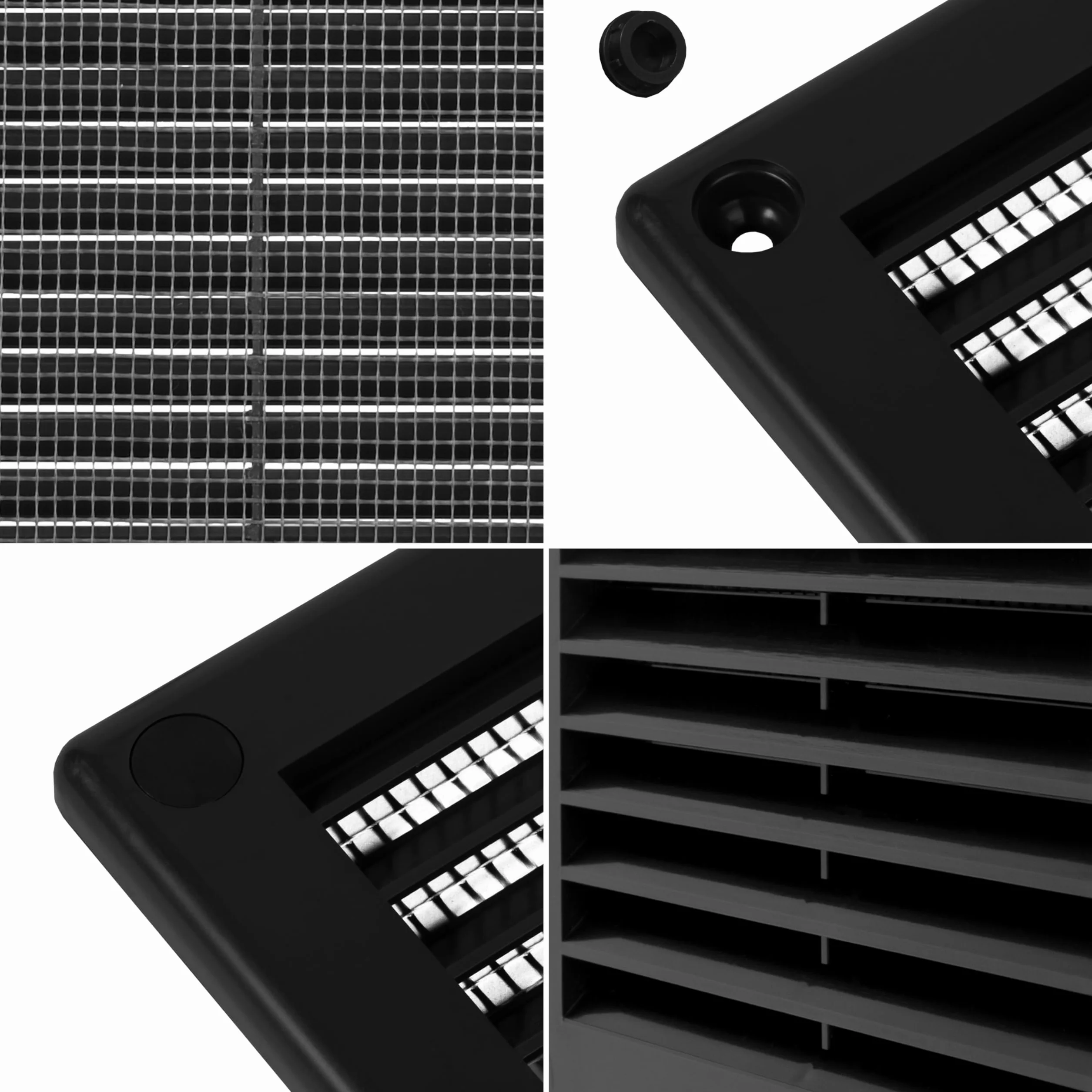 Repa Market 150 x 150 mm (rozmiar zewnętrzny) czarne kwadratowe osłony na ściany – plastikowe otwory wentylacyjne wlotowe – osłona grilla z nylonową siatką – kratki wentylacyjne sufitowe HVAC