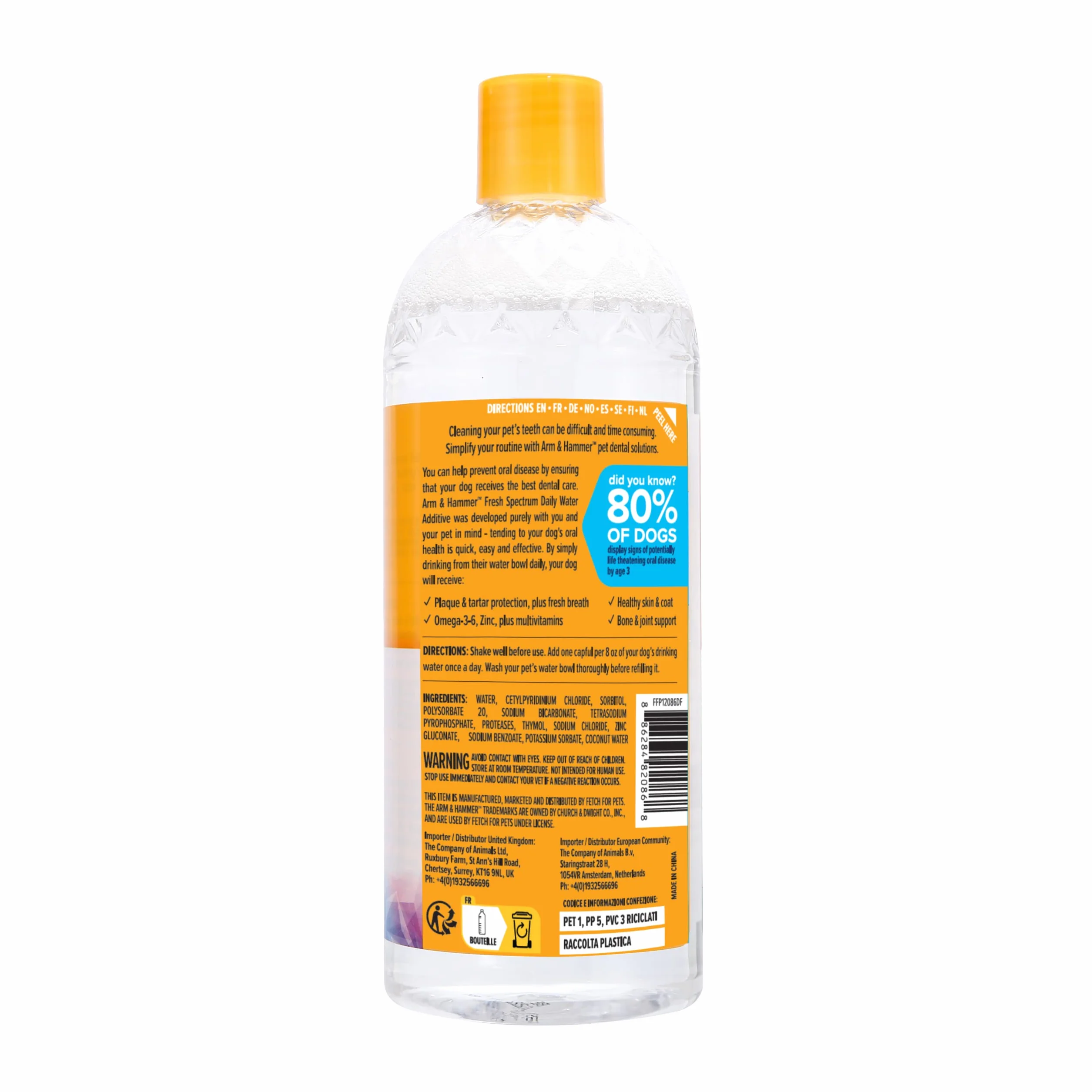 ARM & HAMMER Fresh Spectrum Coconut Mint hondenwateradditief, 473 ml, najlepszy tandverzorging dla honden, verwijdert tandplak en tandsteen